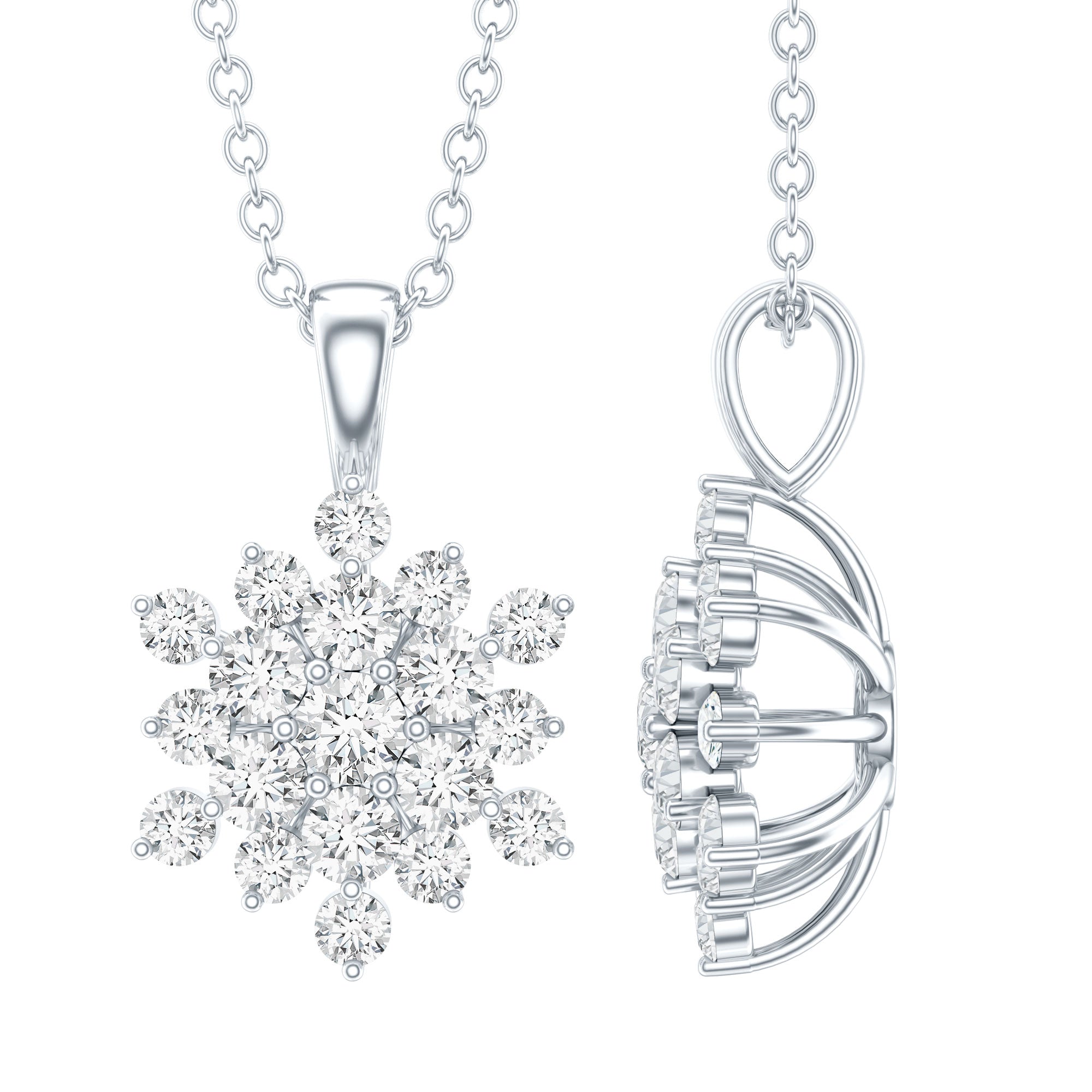 Certified Lab Grown Diamond Snowflake Necklace For Women Lab - ( EF-VS ) - Rosec Jewels