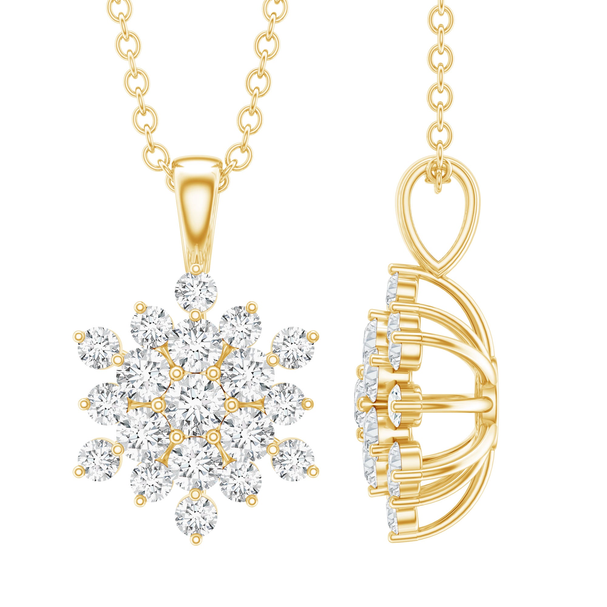 Certified Lab Grown Diamond Snowflake Necklace For Women Lab - ( EF-VS ) - Rosec Jewels