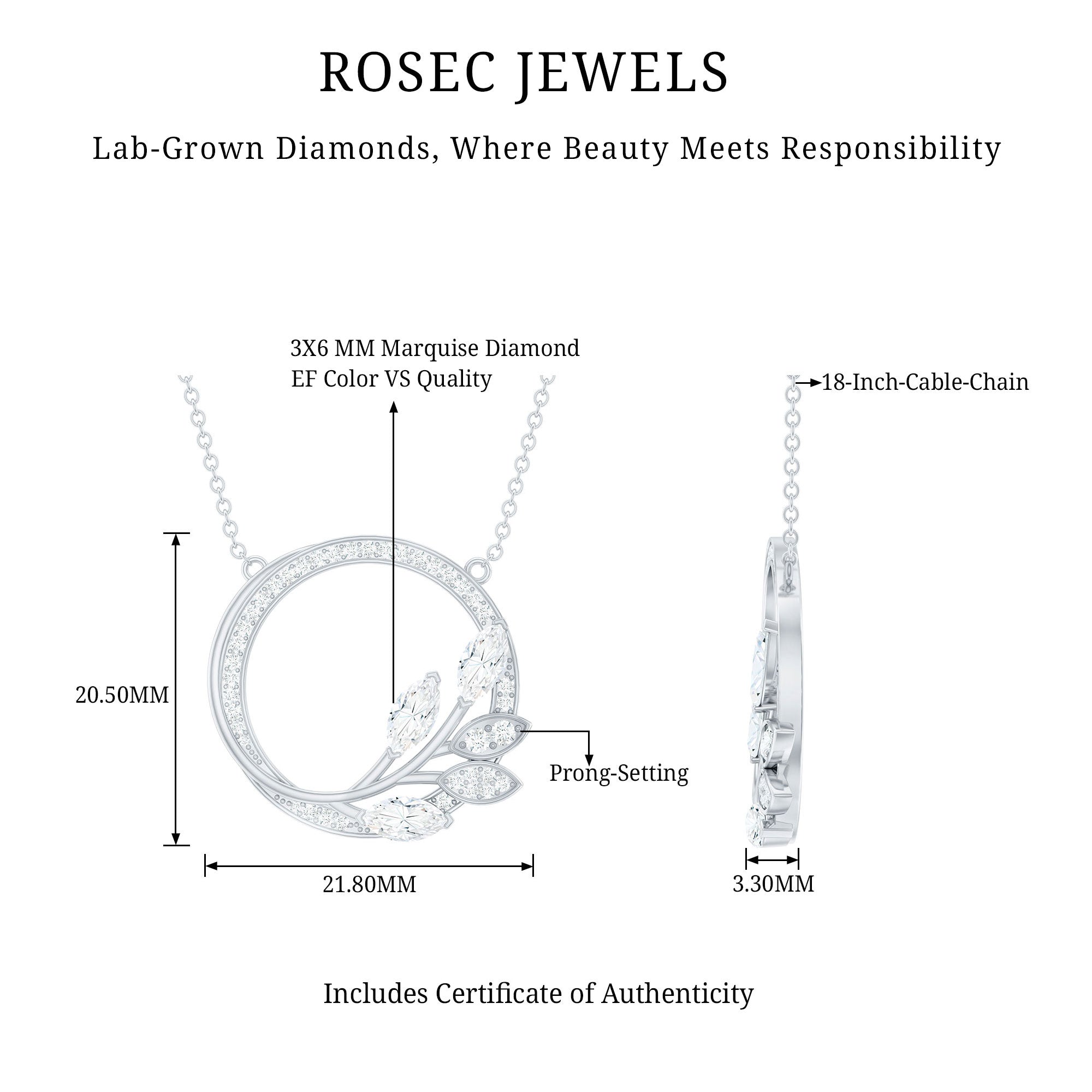 Nature Inspired Lab Grown Diamond Eternity Necklace Lab - ( EF-VS ) - Rosec Jewels