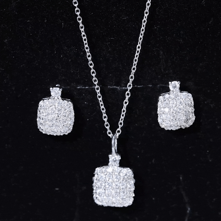 Certified Lab Grown Diamond Bridal Necklace Earring Set Lab - ( EF-VS ) - Rosec Jewels