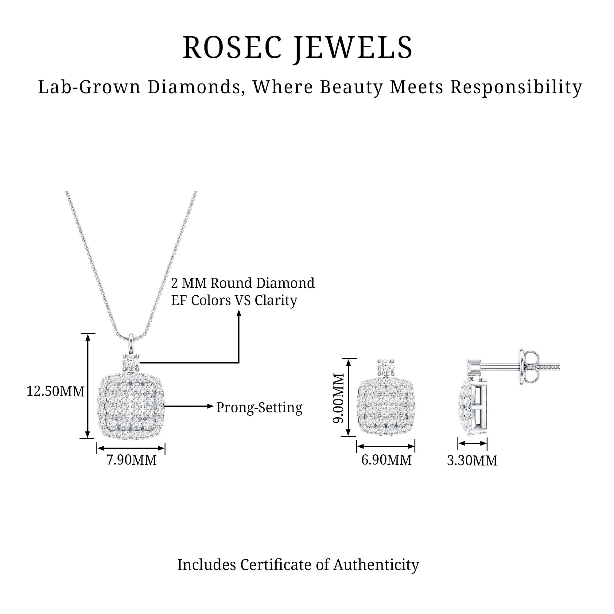 Certified Lab Grown Diamond Bridal Necklace Earring Set Lab - ( EF-VS ) - Rosec Jewels