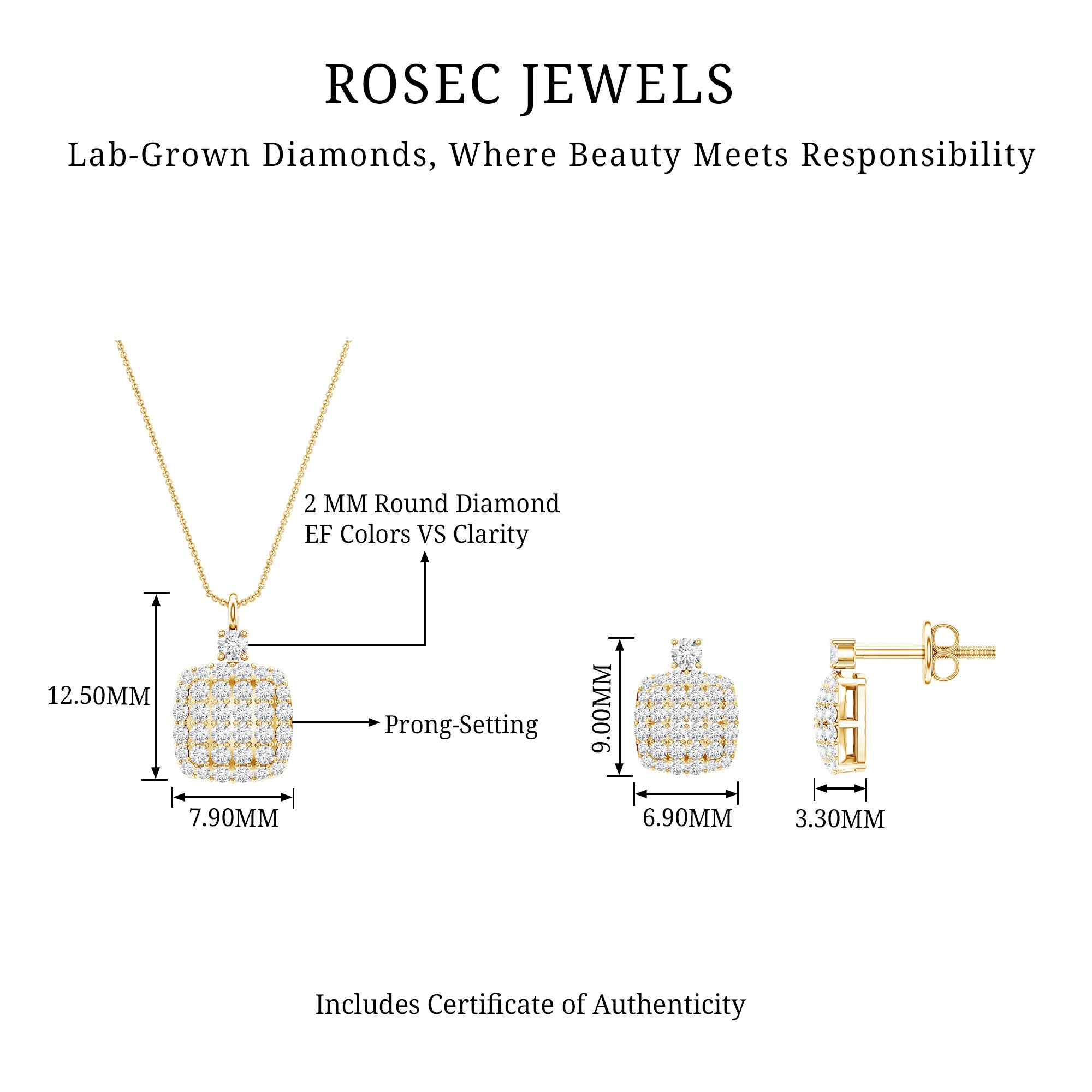 Certified Lab Grown Diamond Bridal Necklace Earring Set Lab - ( EF-VS ) - Rosec Jewels