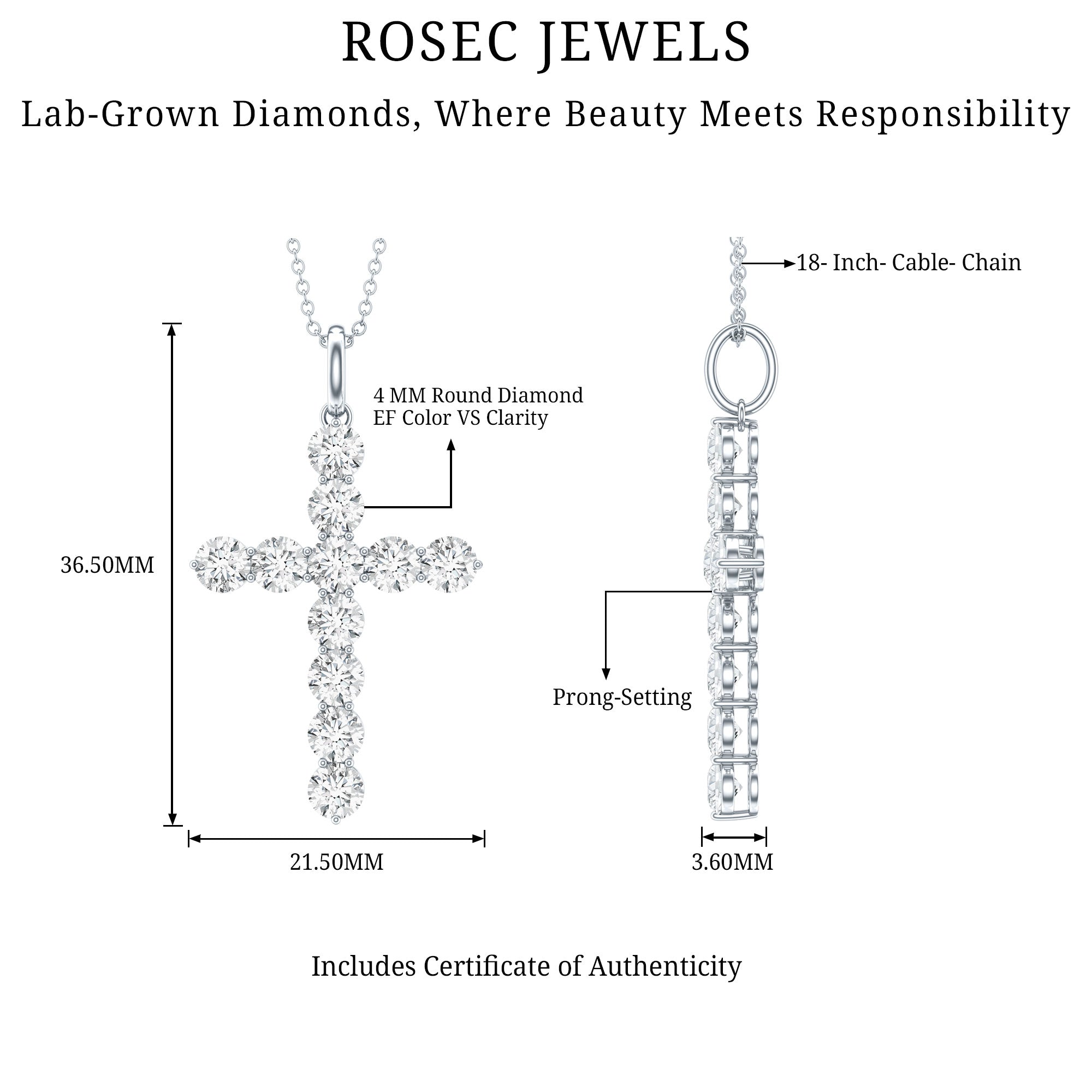 Lab Grown Diamond Catholic Cross Necklace for Women Lab - ( EF-VS ) - Rosec Jewels
