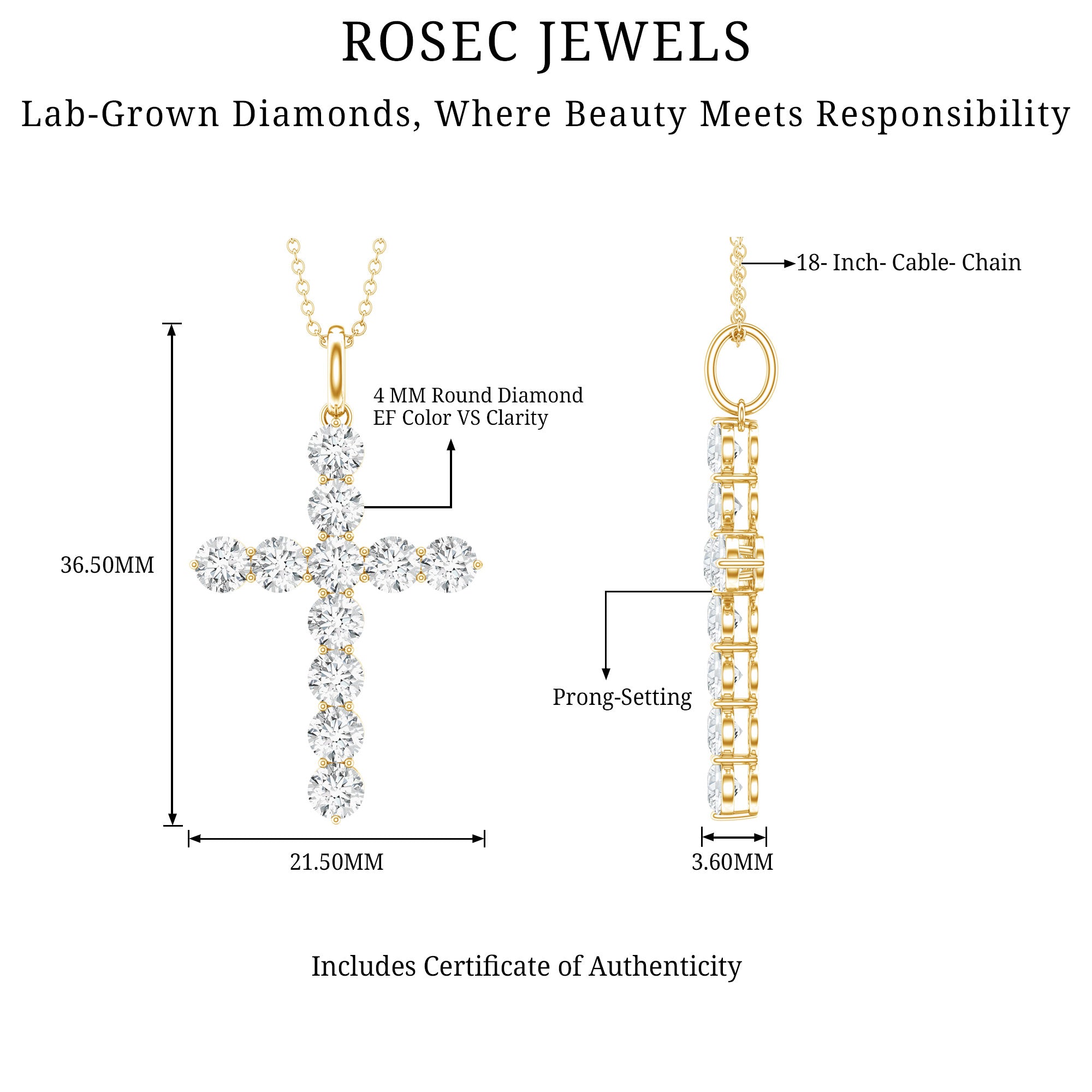 Lab Grown Diamond Catholic Cross Necklace for Women Lab - ( EF-VS ) - Rosec Jewels