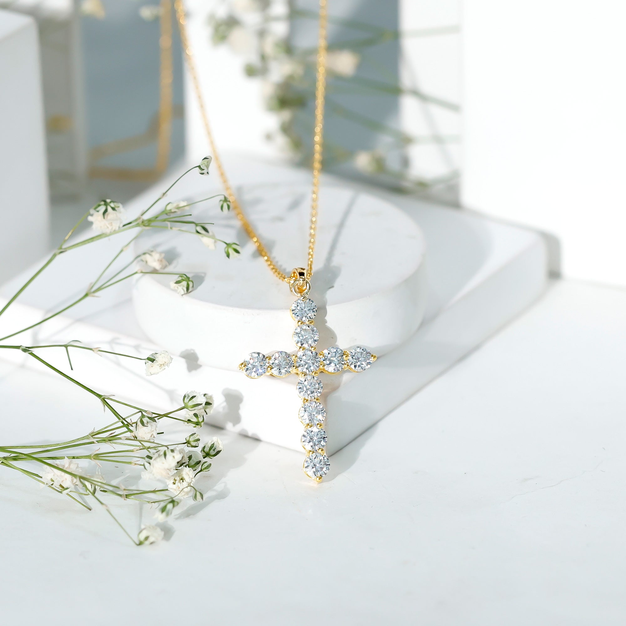 Lab Grown Diamond Catholic Cross Necklace for Women Lab - ( EF-VS ) - Rosec Jewels