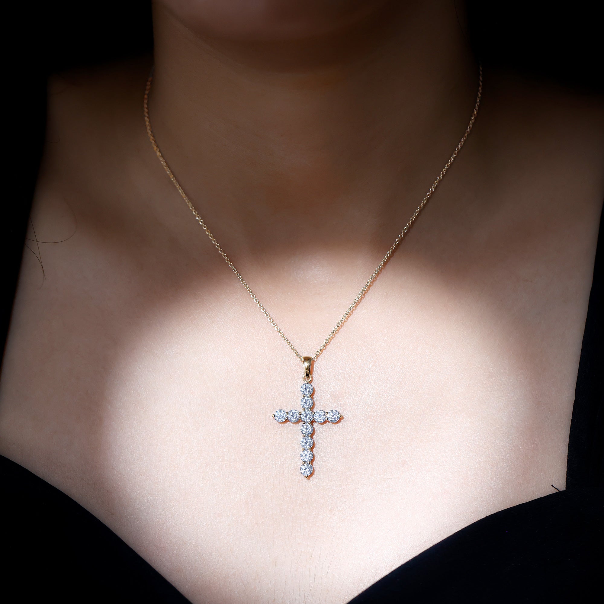 Lab Grown Diamond Catholic Cross Necklace for Women Lab - ( EF-VS ) - Rosec Jewels