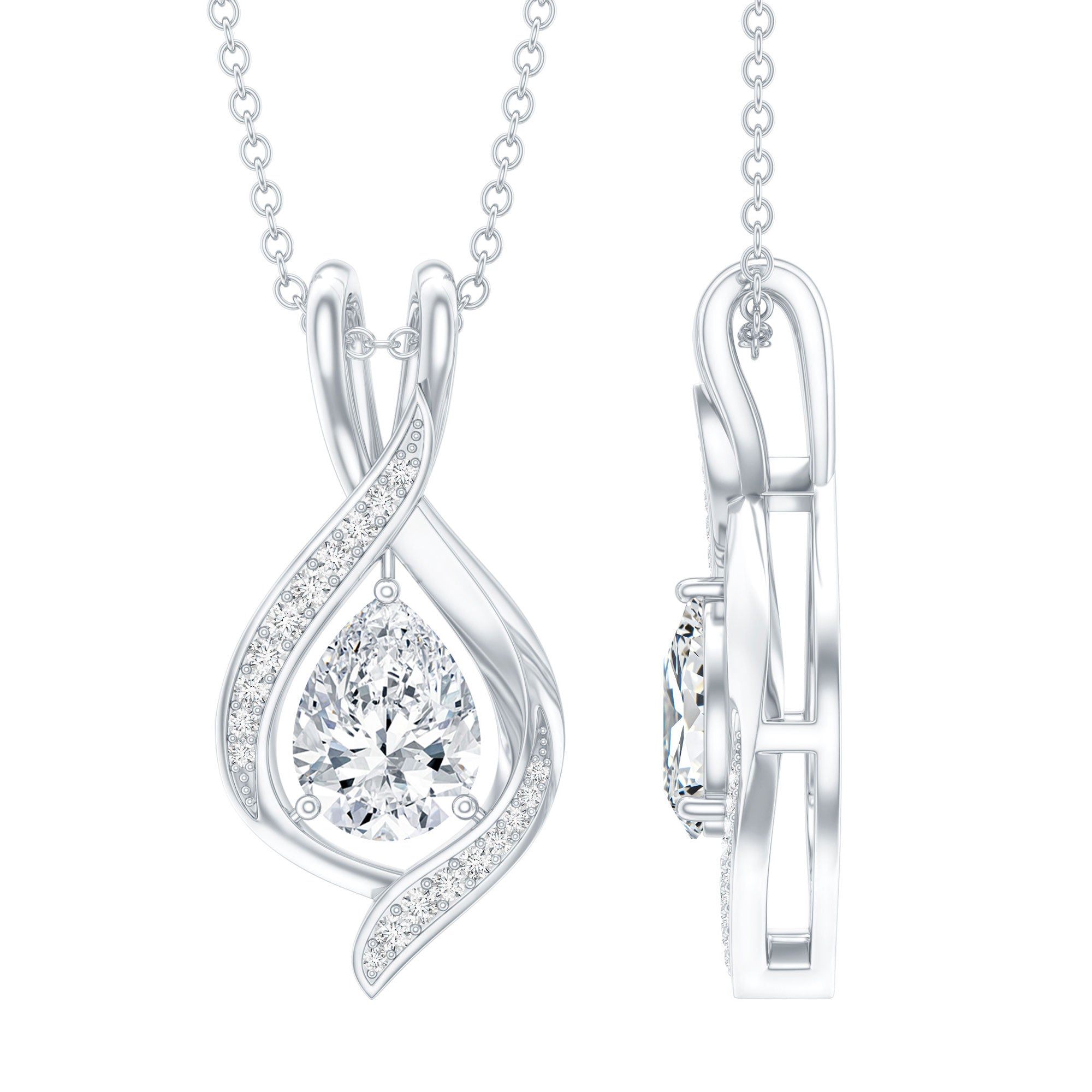 Lab Grown Diamond Teardrop Bridal Wedding Necklace Lab - ( EF-VS ) - Rosec Jewels