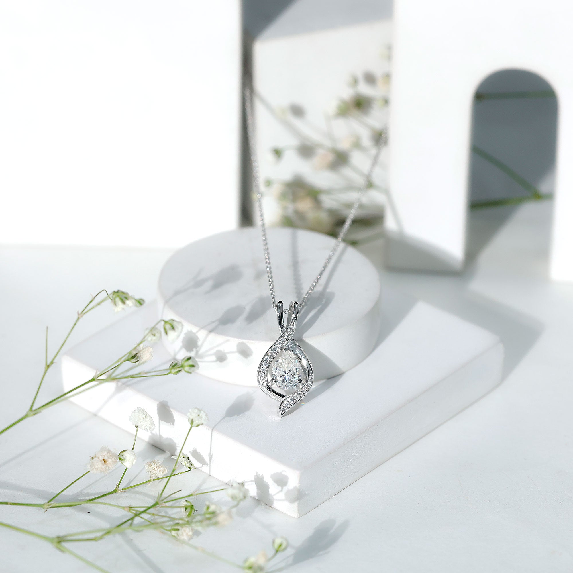 Lab Grown Diamond Teardrop Bridal Wedding Necklace Lab - ( EF-VS ) - Rosec Jewels