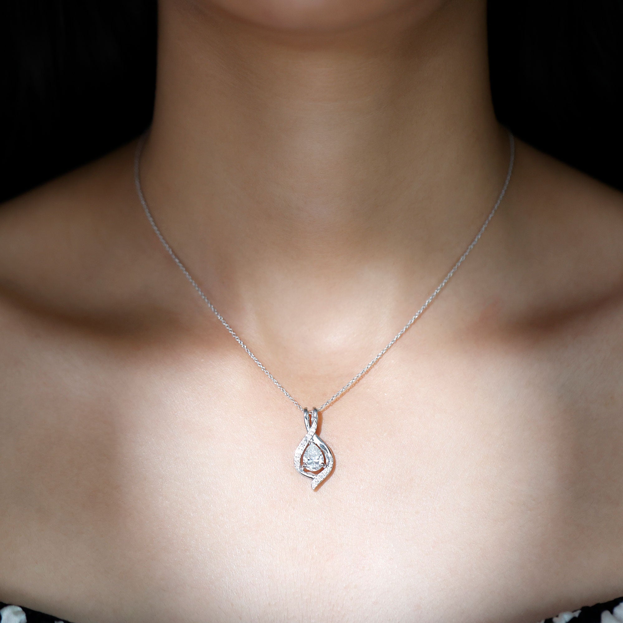 Lab Grown Diamond Teardrop Bridal Wedding Necklace Lab - ( EF-VS ) - Rosec Jewels