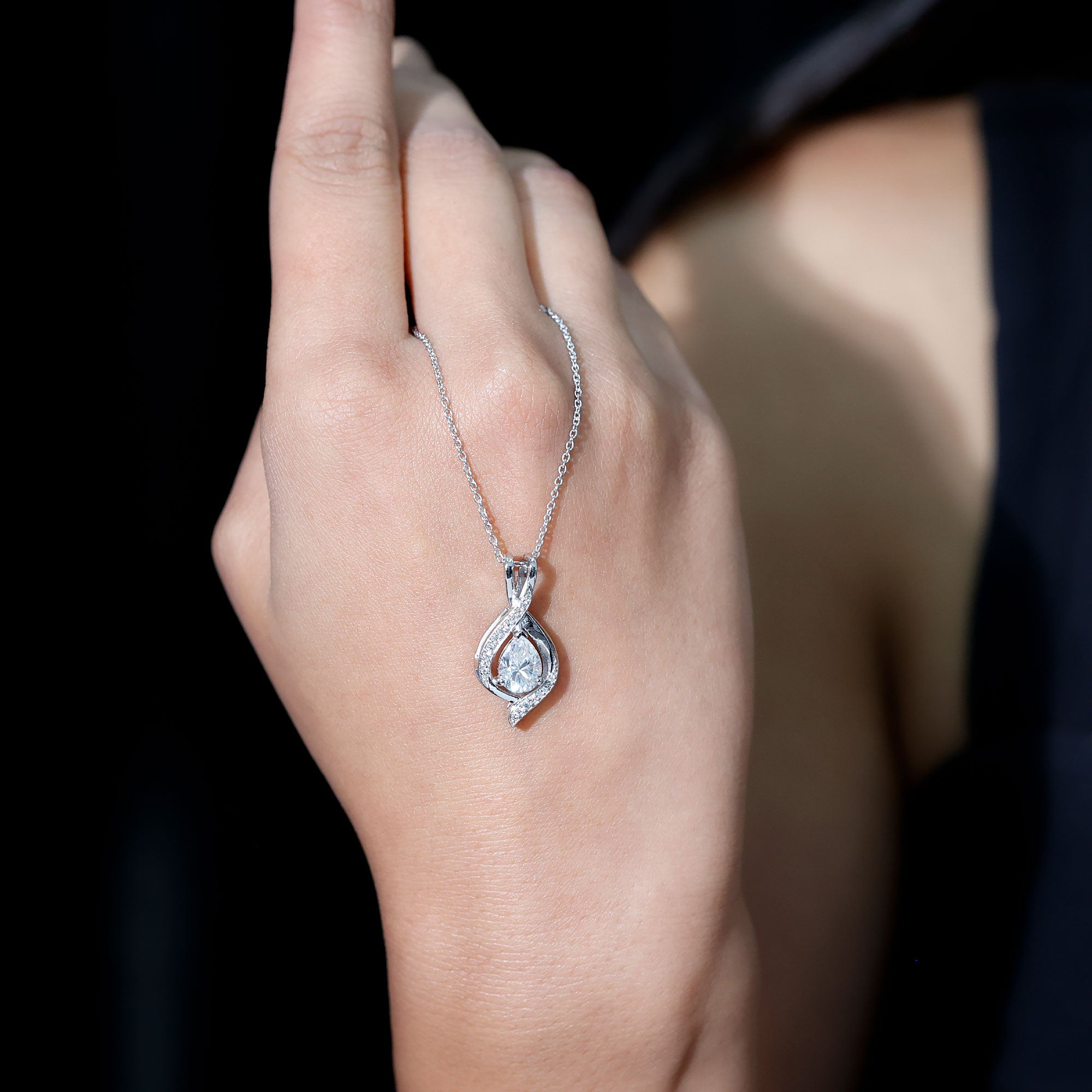 Lab Grown Diamond Teardrop Bridal Wedding Necklace Lab - ( EF-VS ) - Rosec Jewels