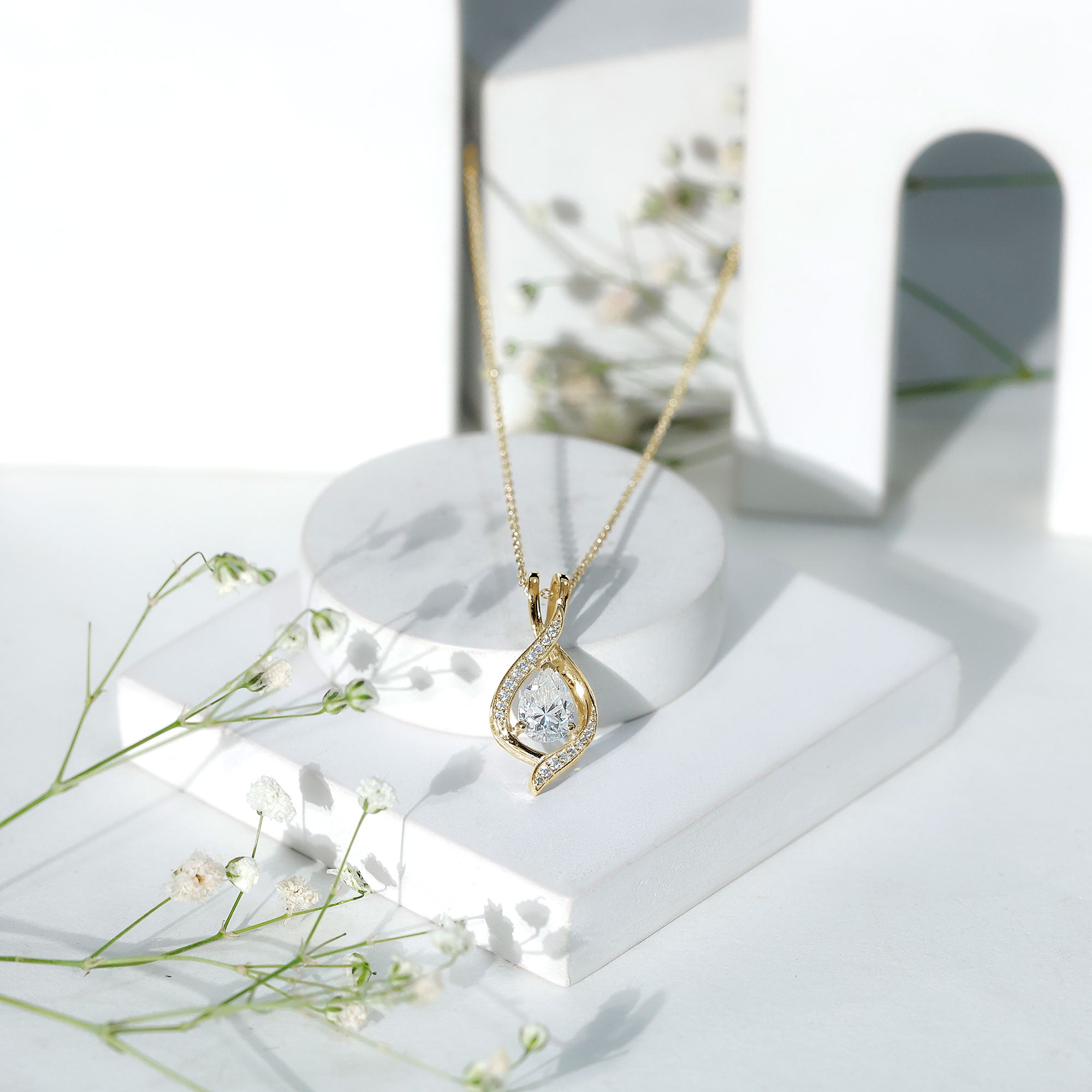 Lab Grown Diamond Teardrop Bridal Wedding Necklace Lab - ( EF-VS ) - Rosec Jewels