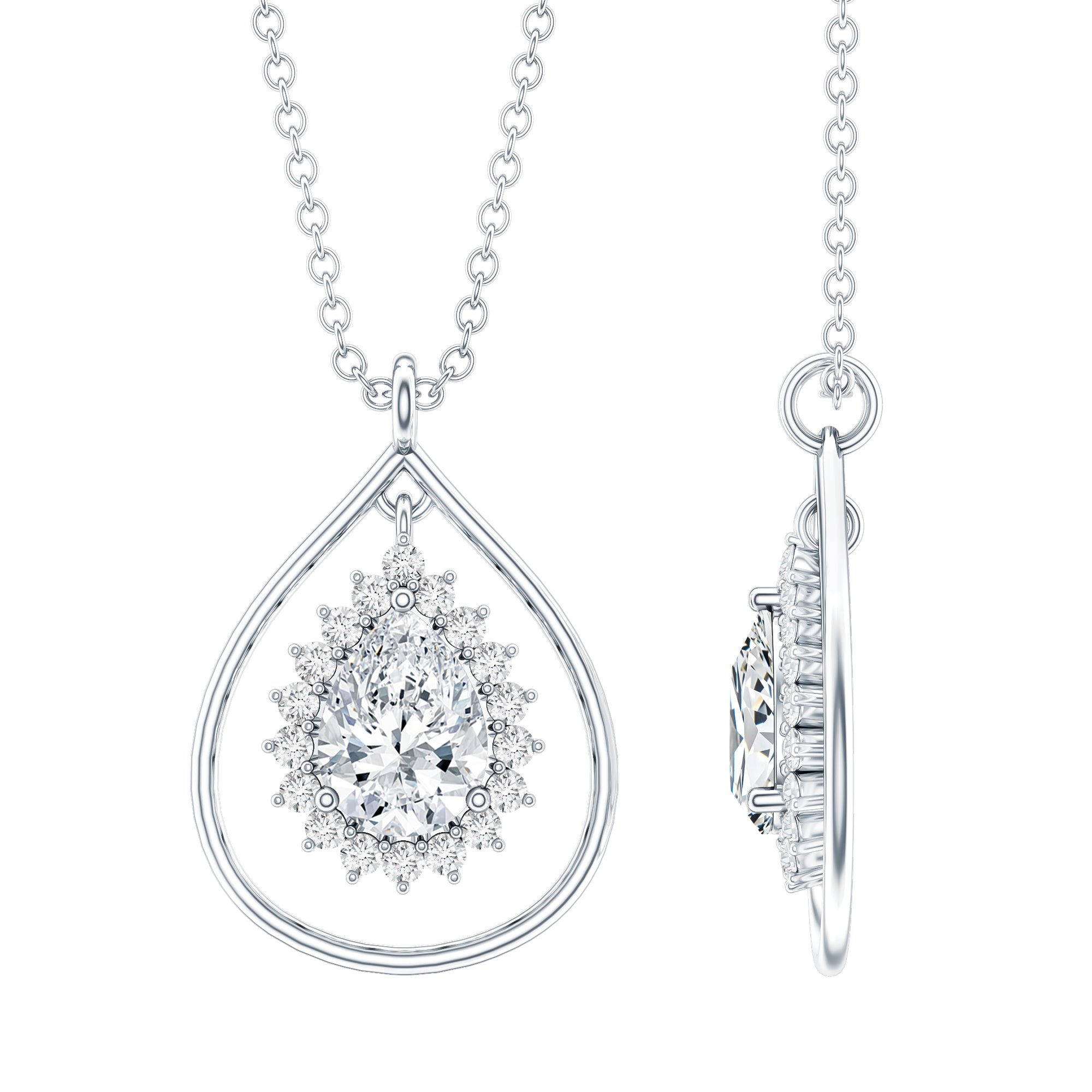 Pear Shape Lab Grown Diamond Teardrop Pendant Necklace Lab - ( EF-VS ) - Rosec Jewels