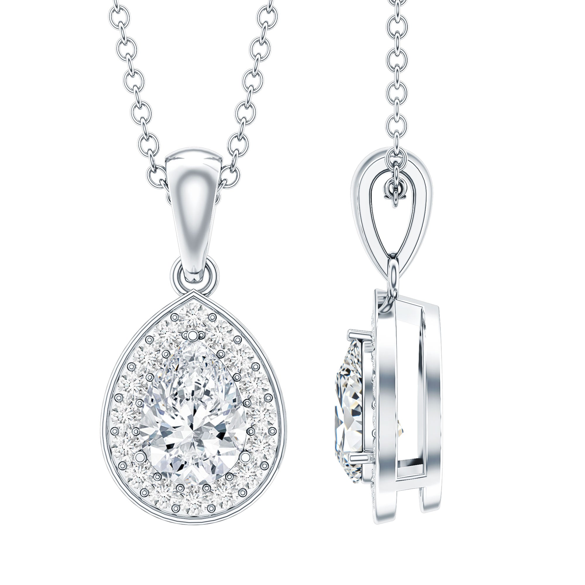 Minimal Lab Grown Diamond Teardrop Halo Pendant Lab - ( EF-VS ) - Rosec Jewels