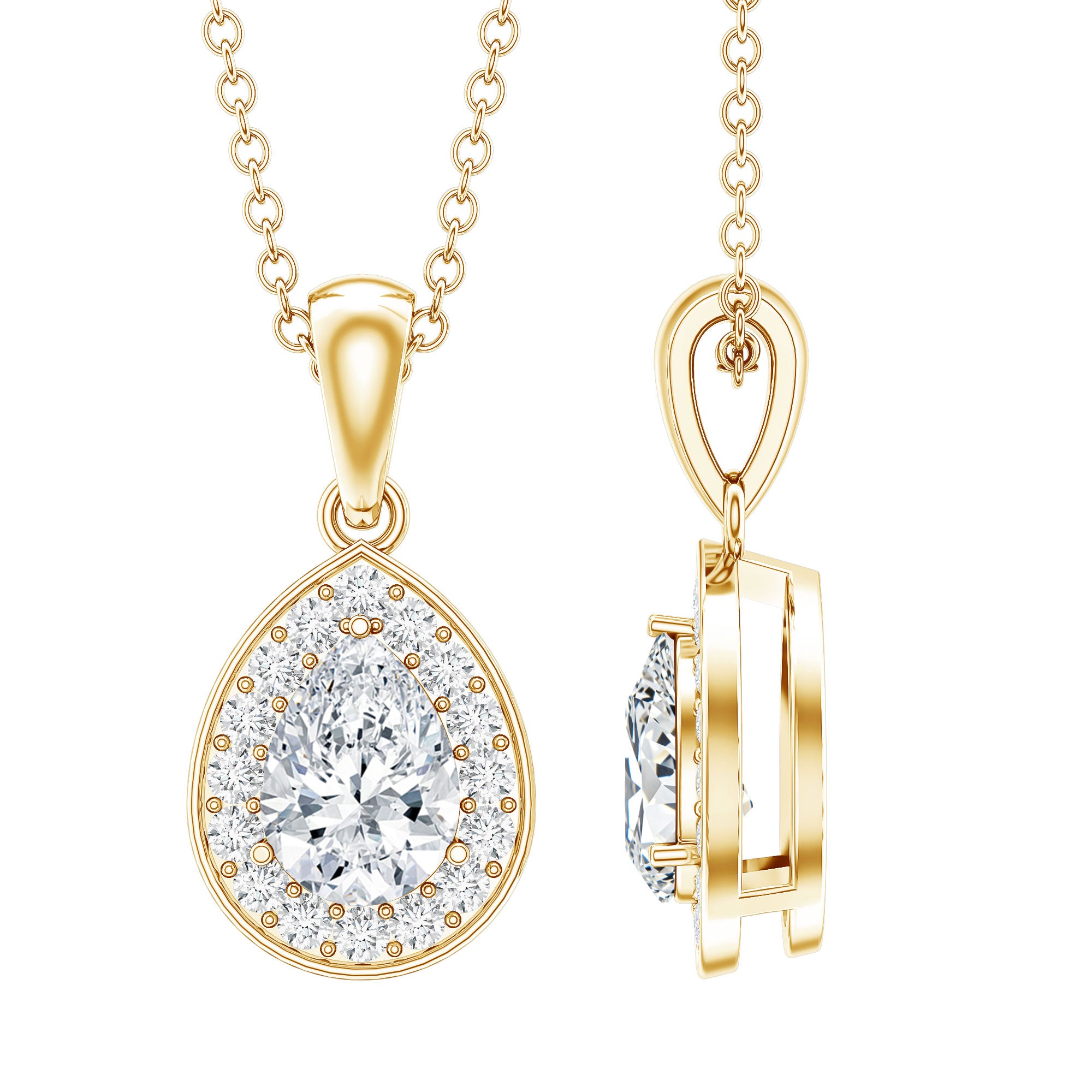 Minimal Lab Grown Diamond Teardrop Halo Pendant Lab - ( EF-VS ) - Rosec Jewels