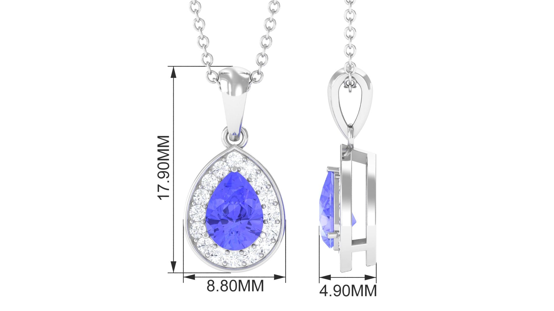 Tanzanite Teardrop Halo Pendant Necklace AAA - Rosec Jewels