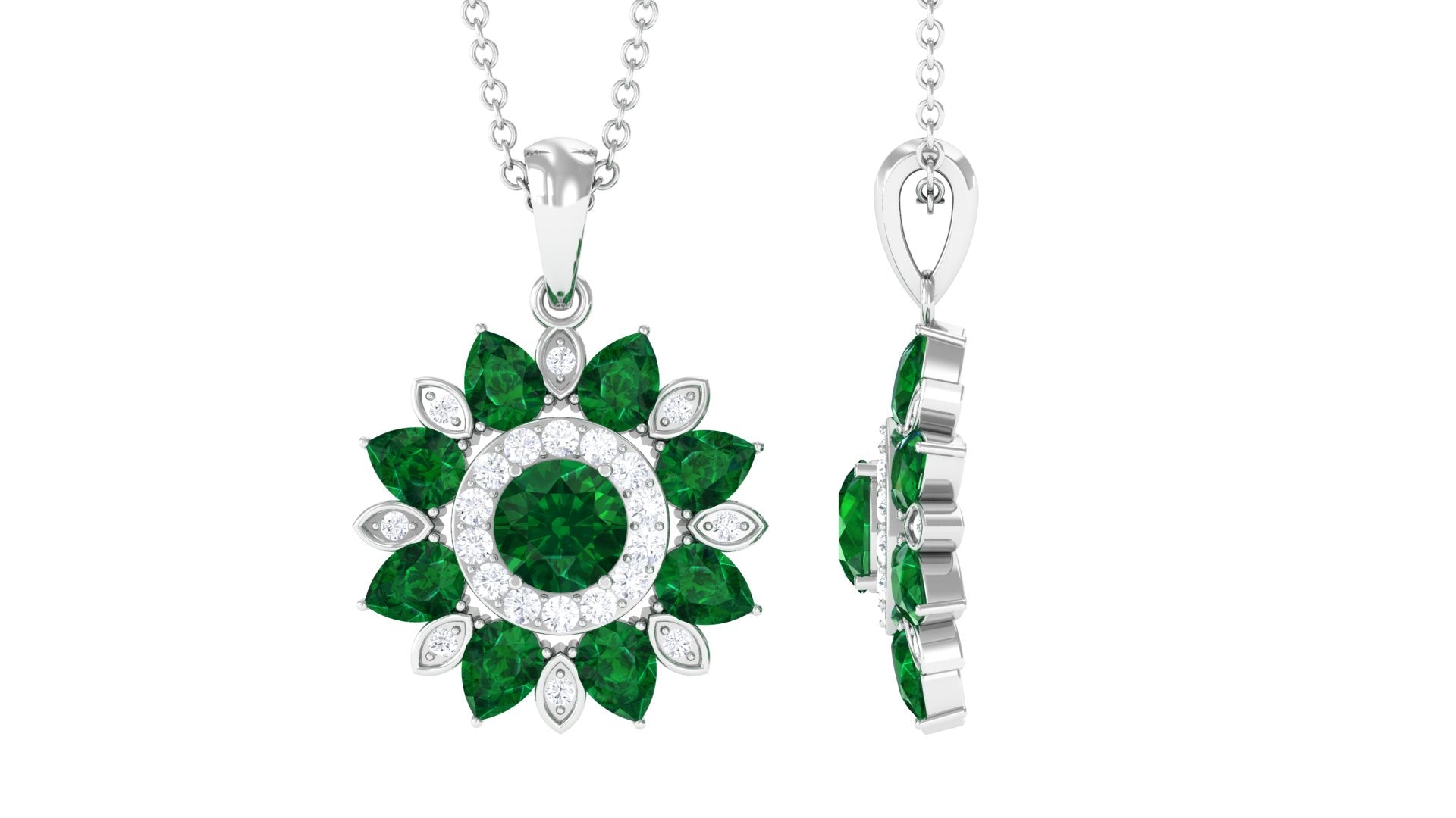Lab Created Emerald Flower Cocktail Pendant with Diamond