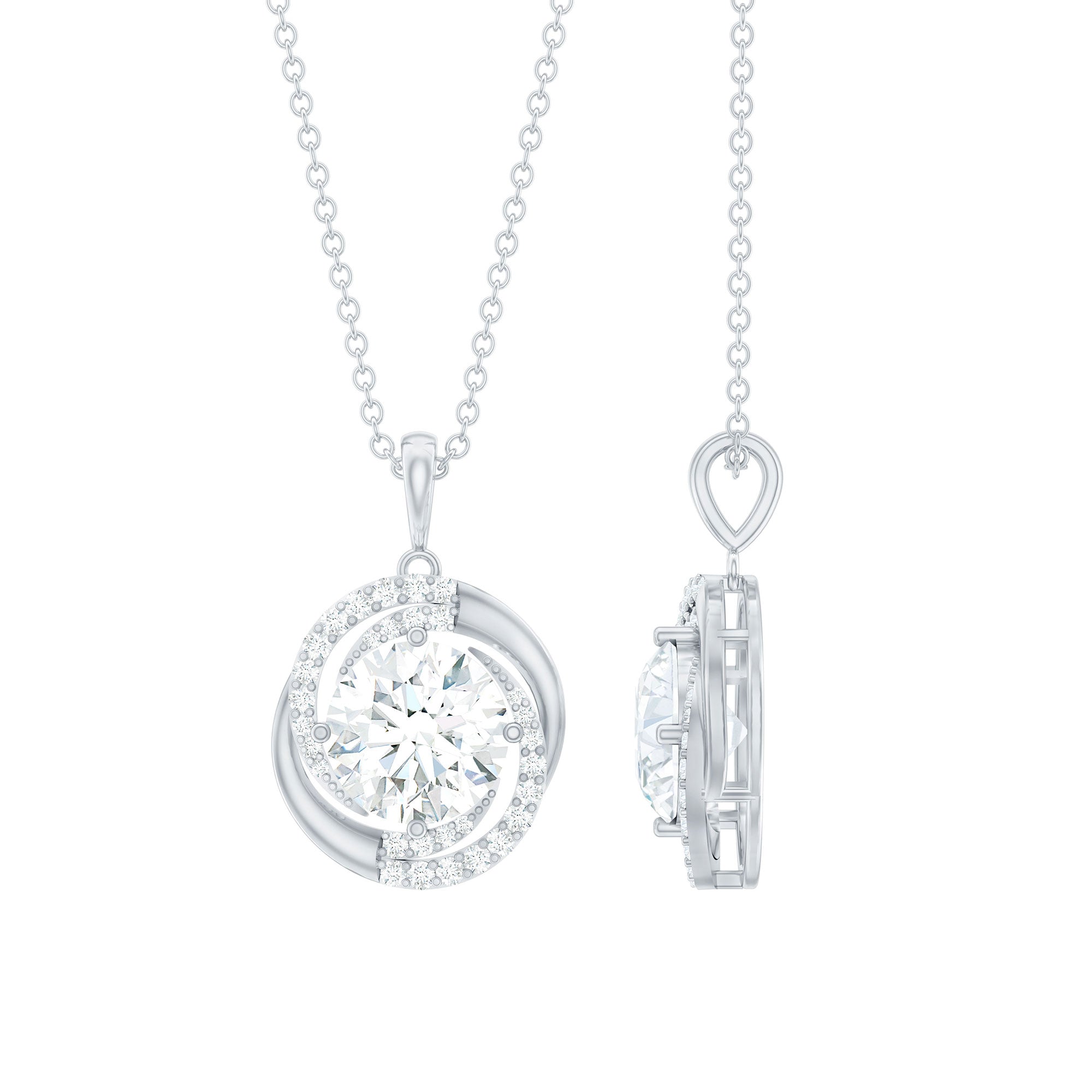 Certified 2 Ct Moissanite Swirl Necklace with Silver Chain D-VS1 92.5 Sterling Silver - Rosec Jewels