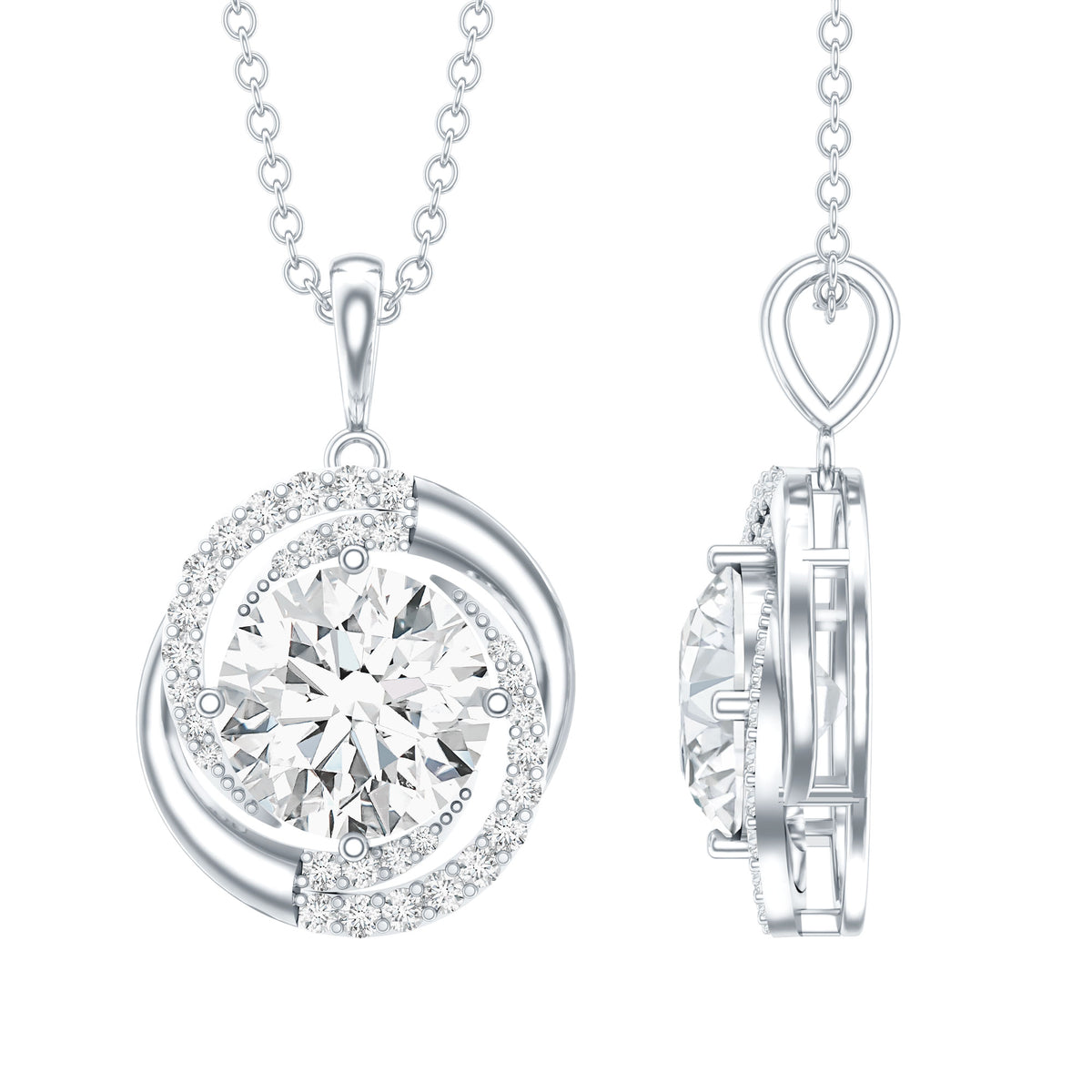 Certified 2 Ct Moissanite Swirl Necklace with Silver Chain D-VS1 92.5 Sterling Silver - Rosec Jewels