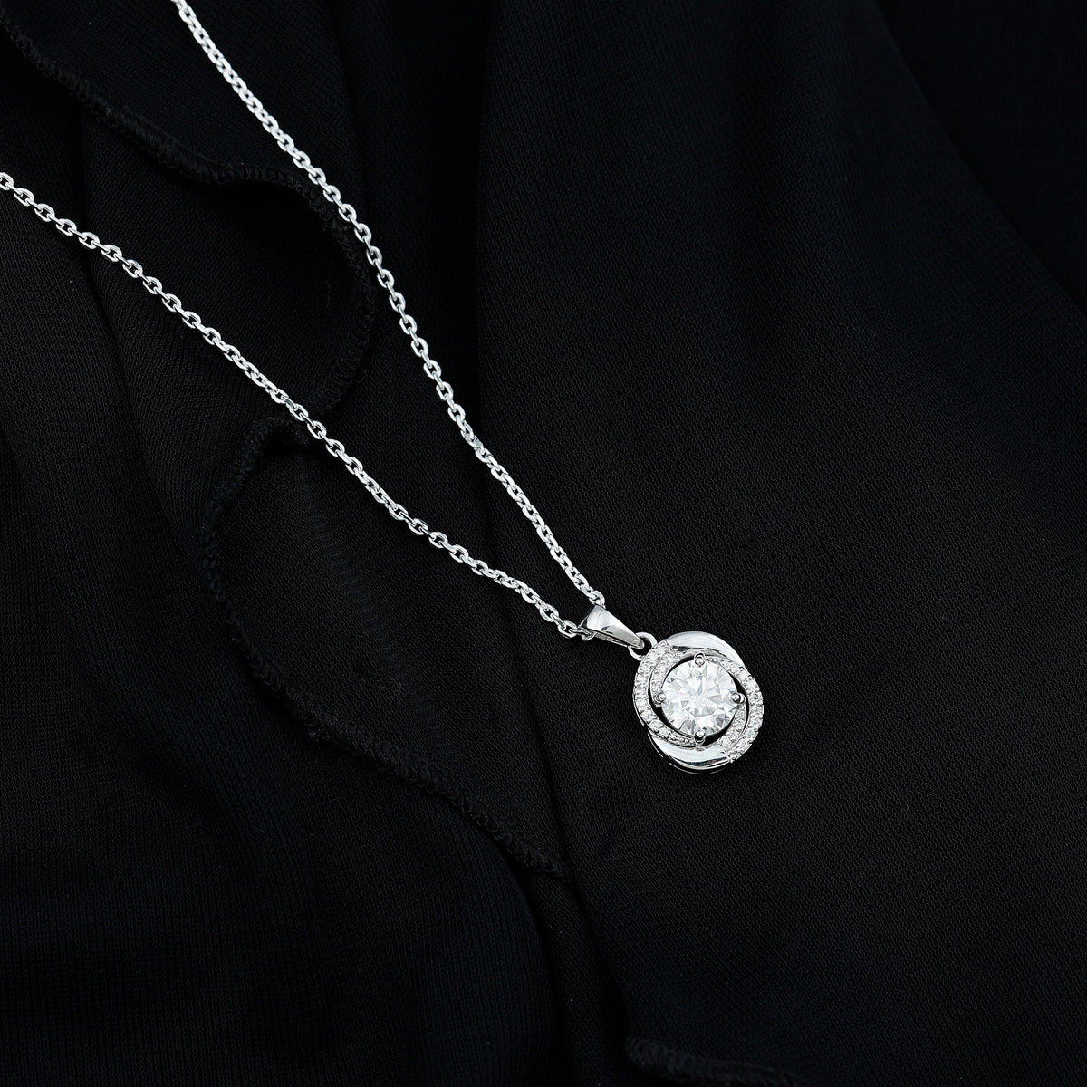 Certified 2 Ct Moissanite Swirl Necklace with Silver Chain D-VS1 92.5 Sterling Silver - Rosec Jewels