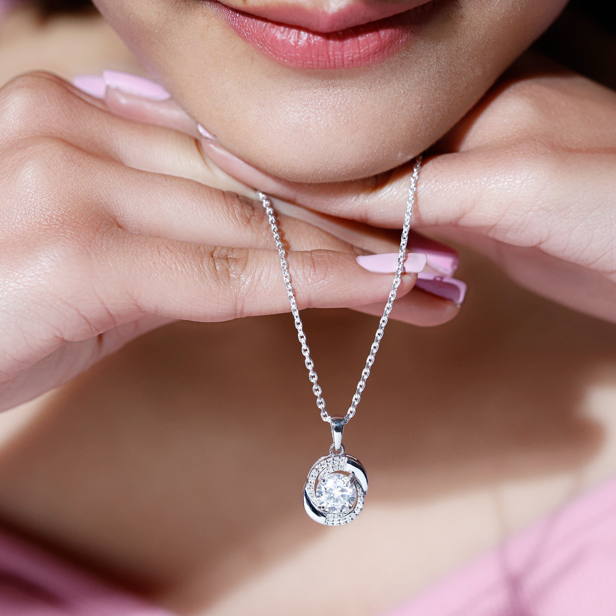 Certified 2 Ct Moissanite Swirl Necklace with Silver Chain D-VS1 92.5 Sterling Silver - Rosec Jewels