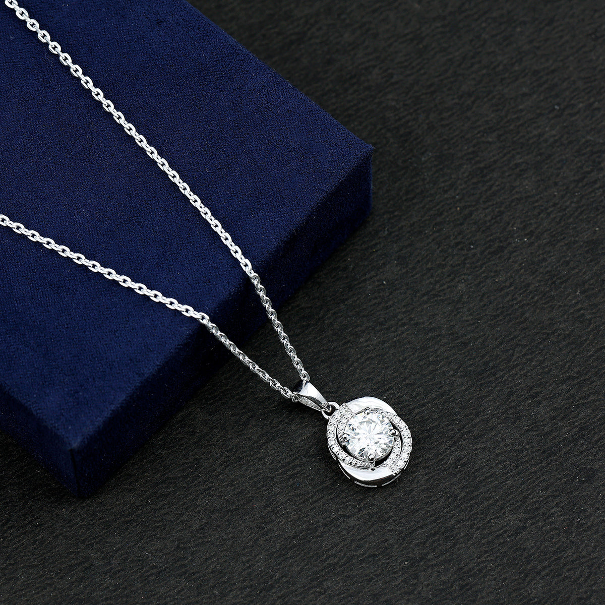 Certified 2 Ct Moissanite Swirl Necklace with Silver Chain D-VS1 92.5 Sterling Silver - Rosec Jewels