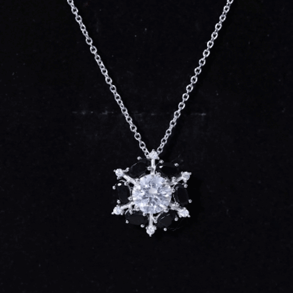 Certified 2 Carat Moissanite Statement Necklace with Black Onyx AAA 92.5 Sterling Silver - Rosec Jewels