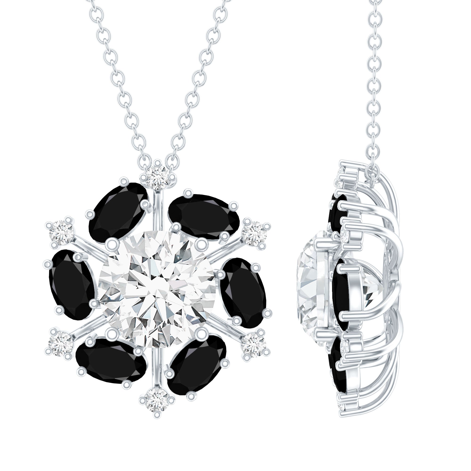 Certified 2 Carat Moissanite Statement Necklace with Black Onyx AAA 92.5 Sterling Silver - Rosec Jewels