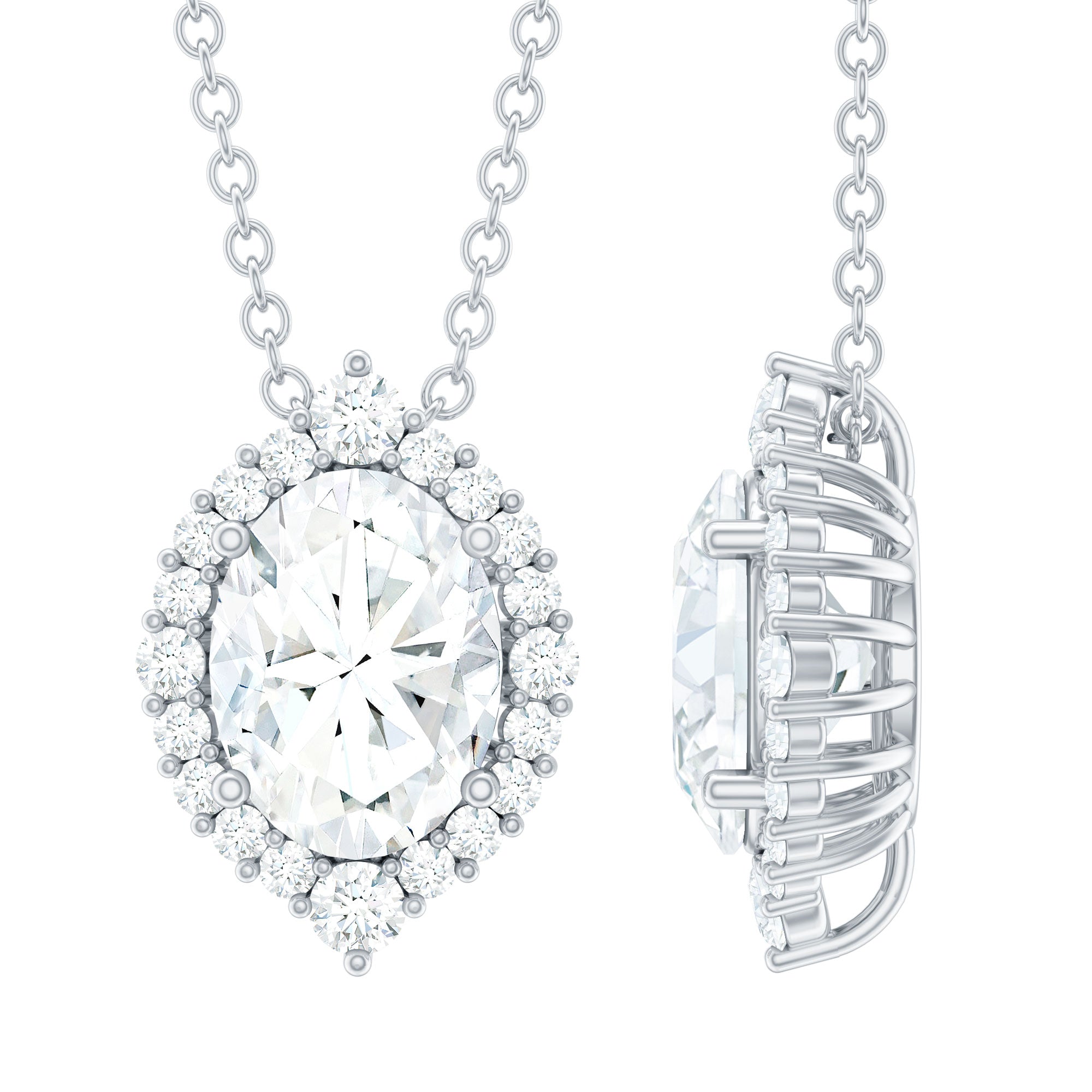 Certified 6X8 MM Oval Moissanite Cocktail Pendant Necklace D-VS1 92.5 Sterling Silver - Rosec Jewels