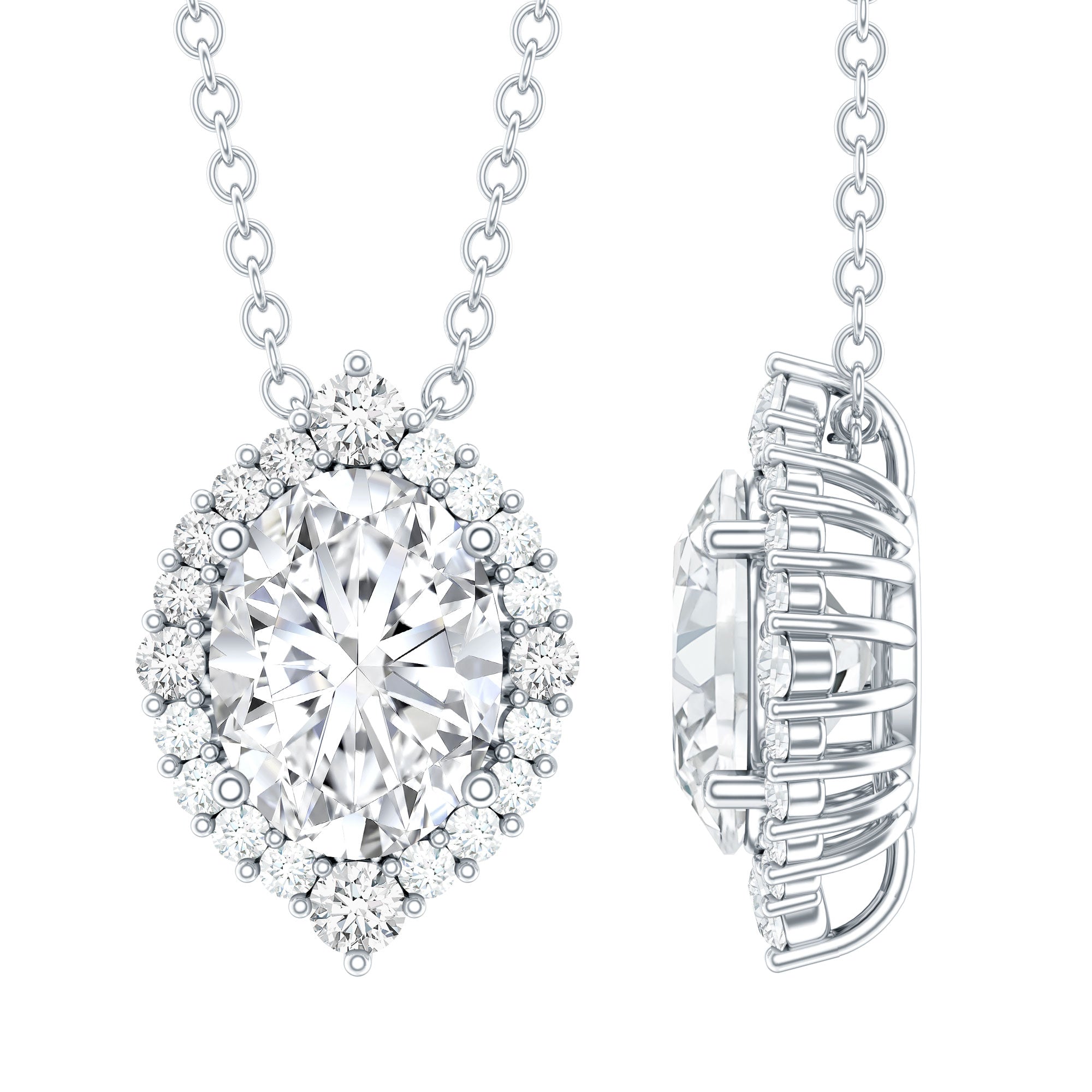 Certified 6X8 MM Oval Moissanite Cocktail Pendant Necklace D-VS1 92.5 Sterling Silver - Rosec Jewels