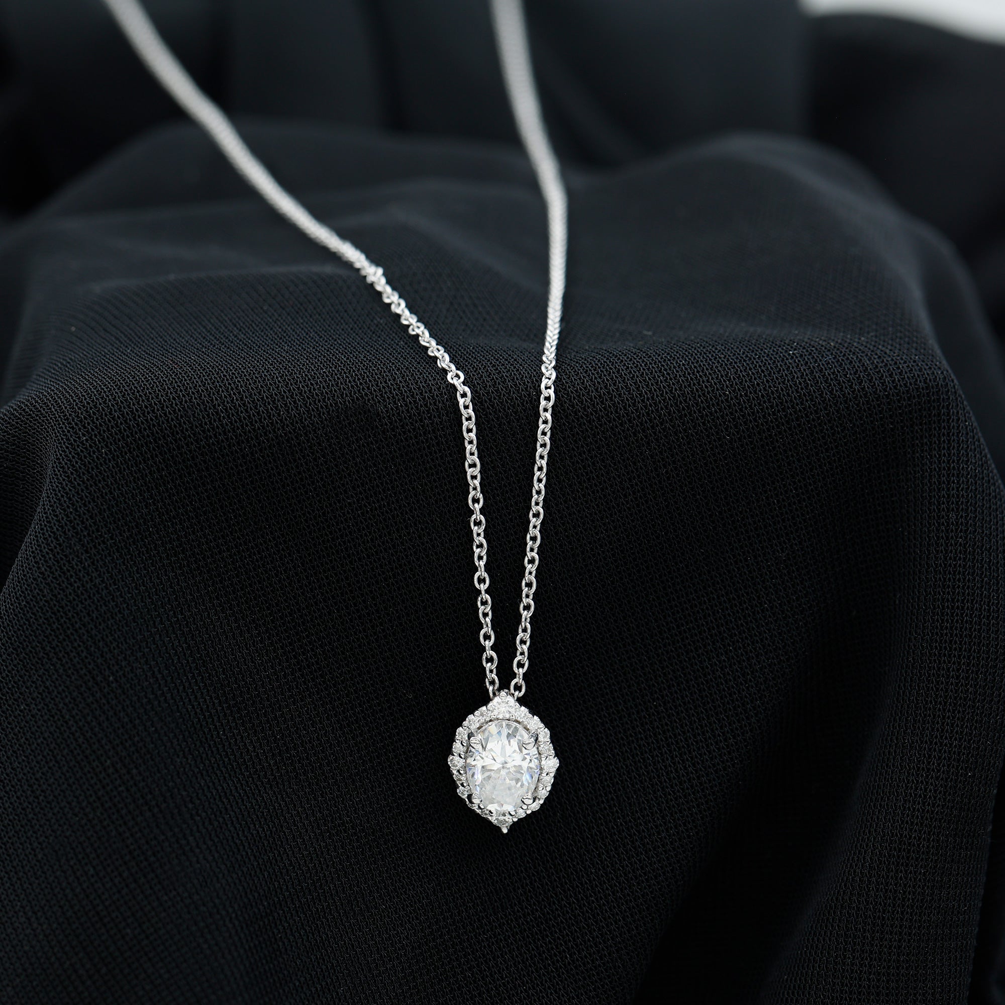 Certified 6X8 MM Oval Moissanite Cocktail Pendant Necklace D-VS1 92.5 Sterling Silver - Rosec Jewels