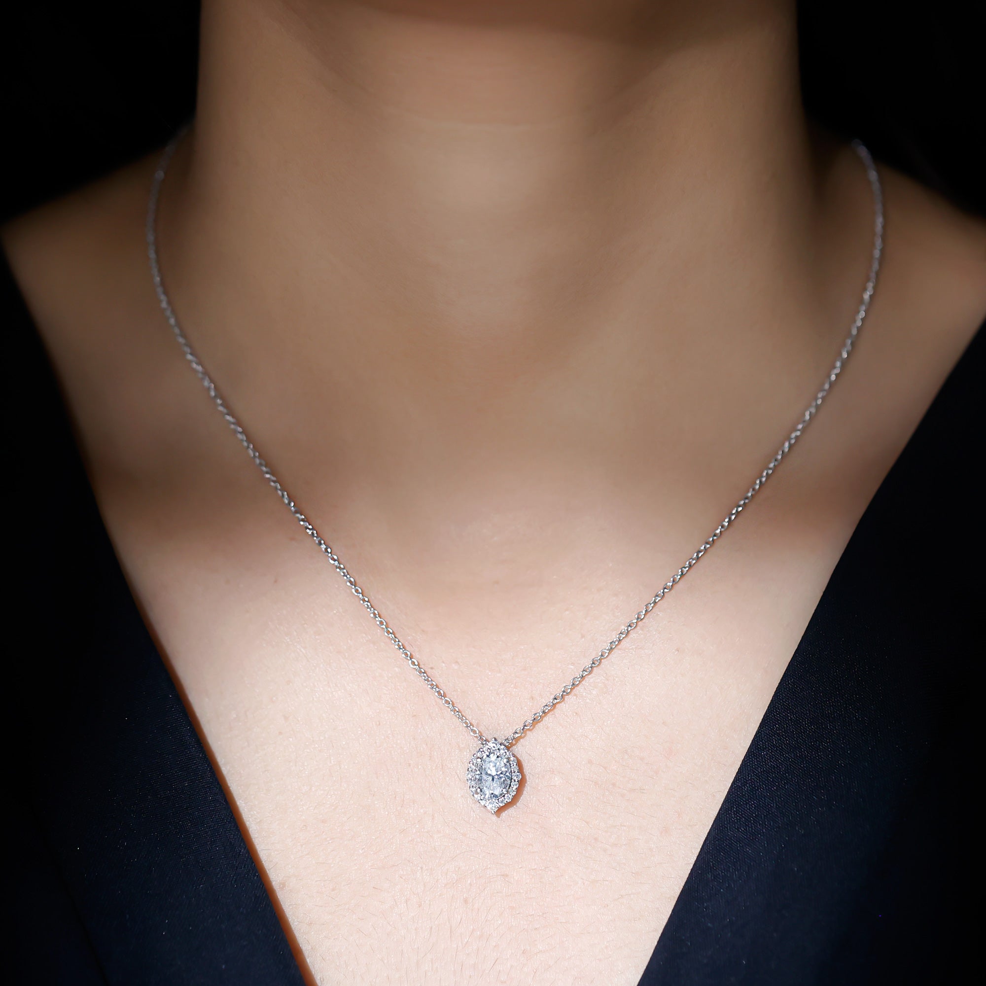 Certified 6X8 MM Oval Moissanite Cocktail Pendant Necklace D-VS1 92.5 Sterling Silver - Rosec Jewels
