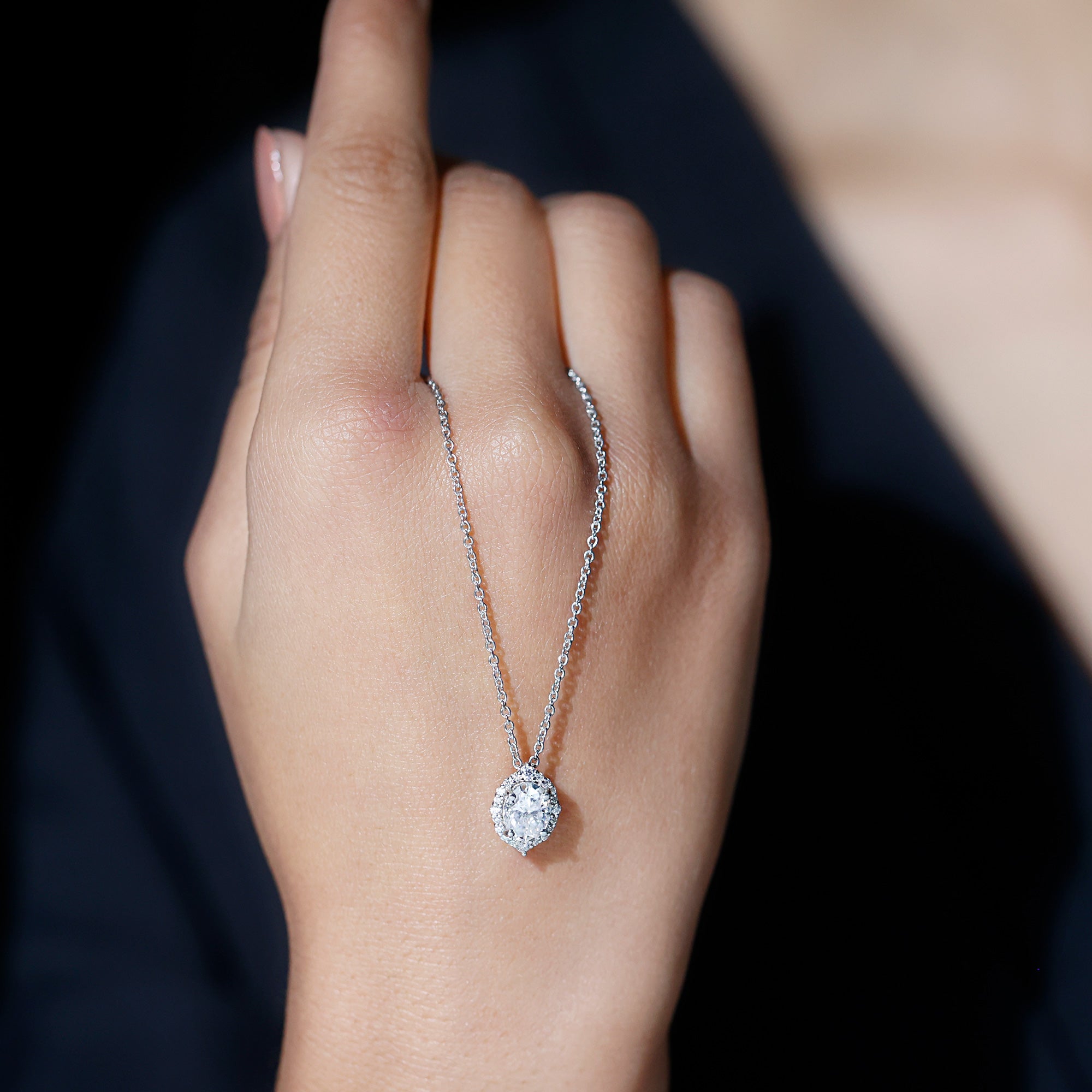 Certified 6X8 MM Oval Moissanite Cocktail Pendant Necklace D-VS1 92.5 Sterling Silver - Rosec Jewels