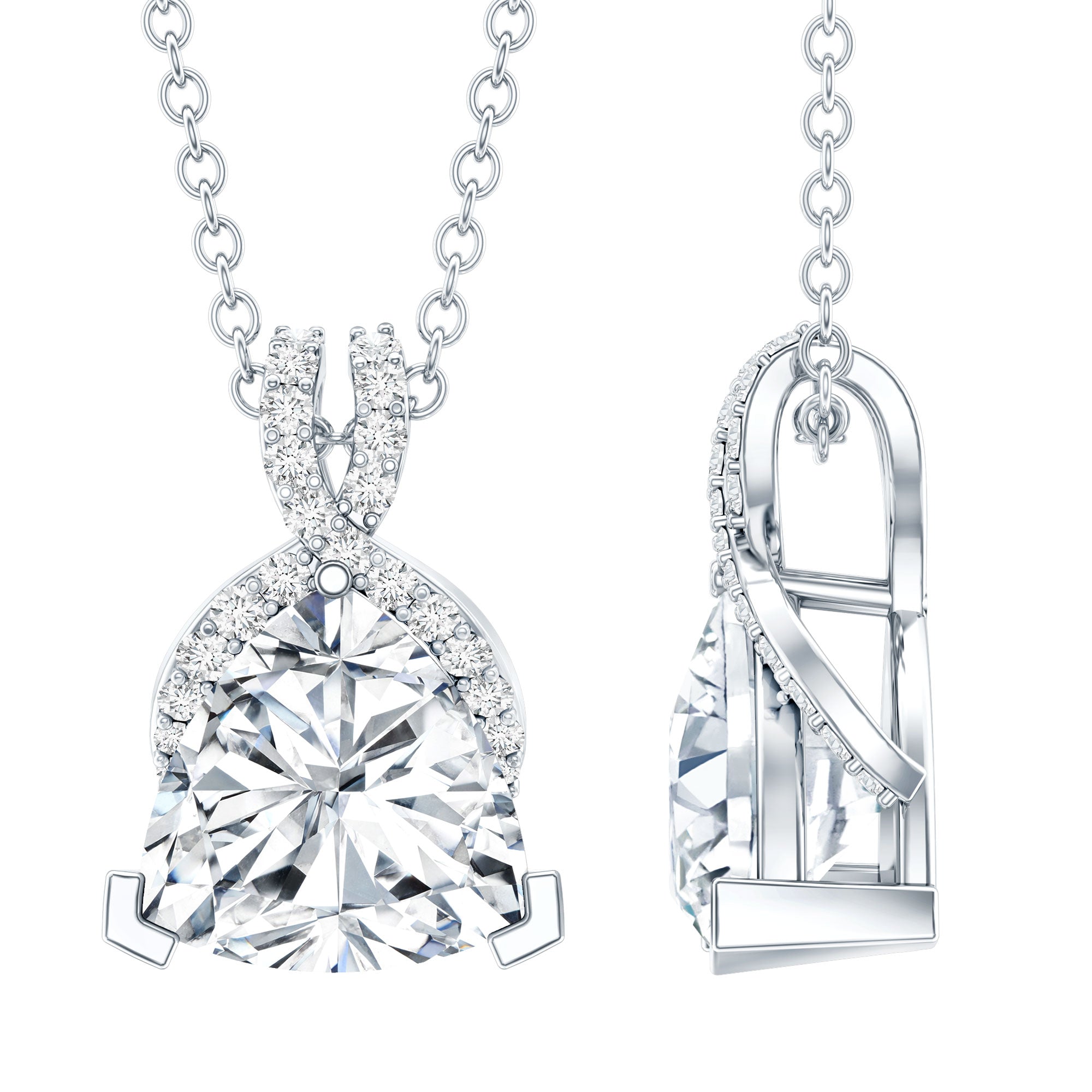 Trilliant Cut 1.6 CT Moissanite Designer Necklace with Silver Chain D-VS1 92.5 Sterling Silver - Rosec Jewels