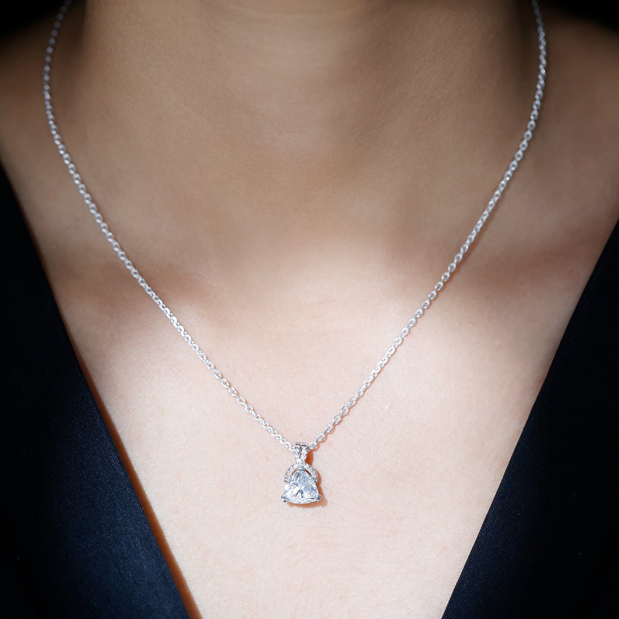 Trilliant Cut 1.6 CT Moissanite Designer Necklace with Silver Chain D-VS1 92.5 Sterling Silver - Rosec Jewels