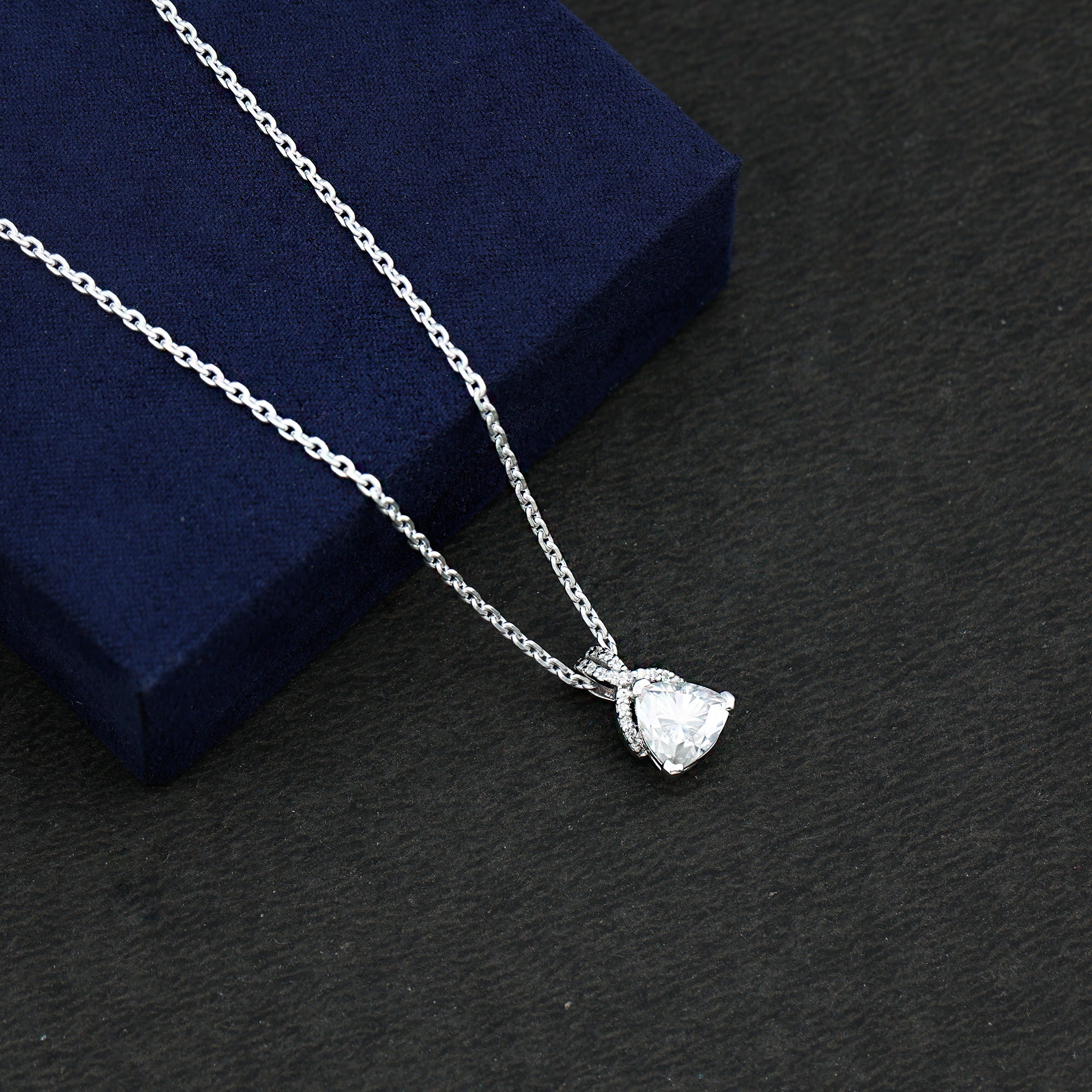 Trilliant Cut 1.6 CT Moissanite Designer Necklace with Silver Chain D-VS1 92.5 Sterling Silver - Rosec Jewels