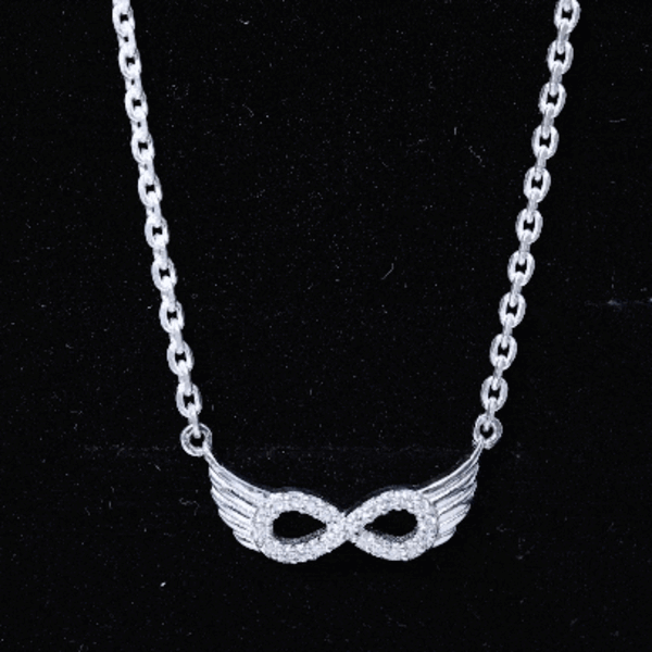 Sterling Silver Pave Set Moissanite Infinity Necklace with Wings D-VS1 92.5 Sterling Silver - Rosec Jewels