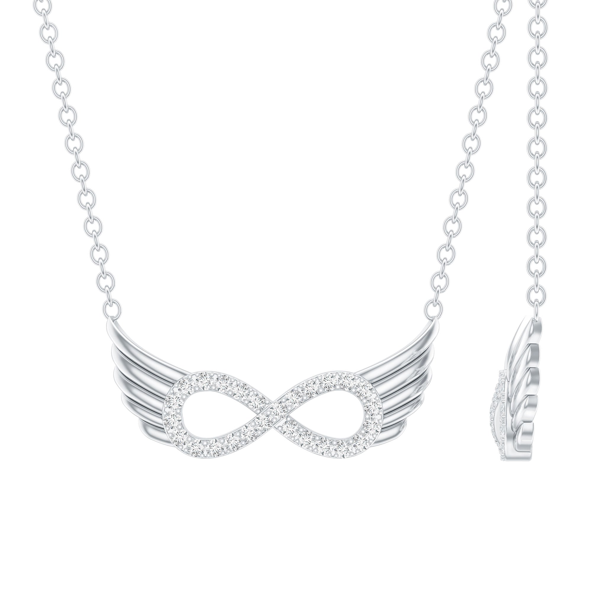 Sterling Silver Pave Set Moissanite Infinity Necklace with Wings D-VS1 92.5 Sterling Silver - Rosec Jewels
