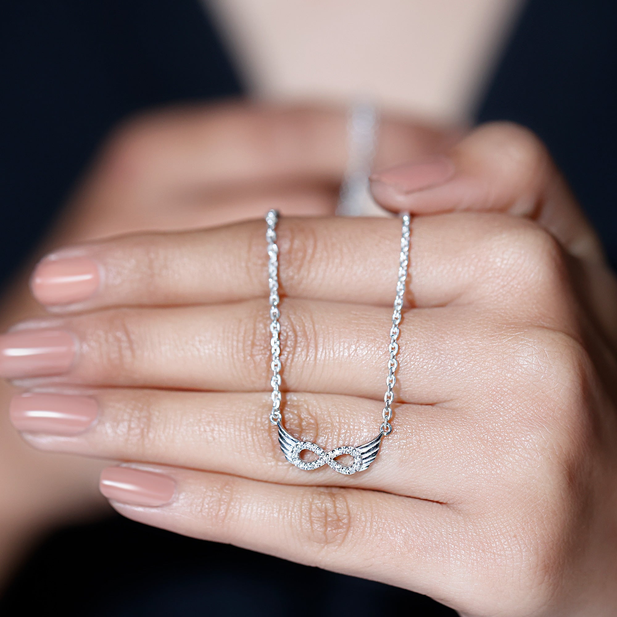Sterling Silver Pave Set Moissanite Infinity Necklace with Wings D-VS1 92.5 Sterling Silver - Rosec Jewels