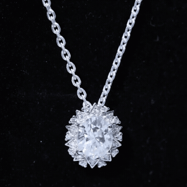 2 Carat Oval Moissanite Cocktail Necklace in 14K White Gold Plated Silver D-VS1 92.5 Sterling Silver - Rosec Jewels