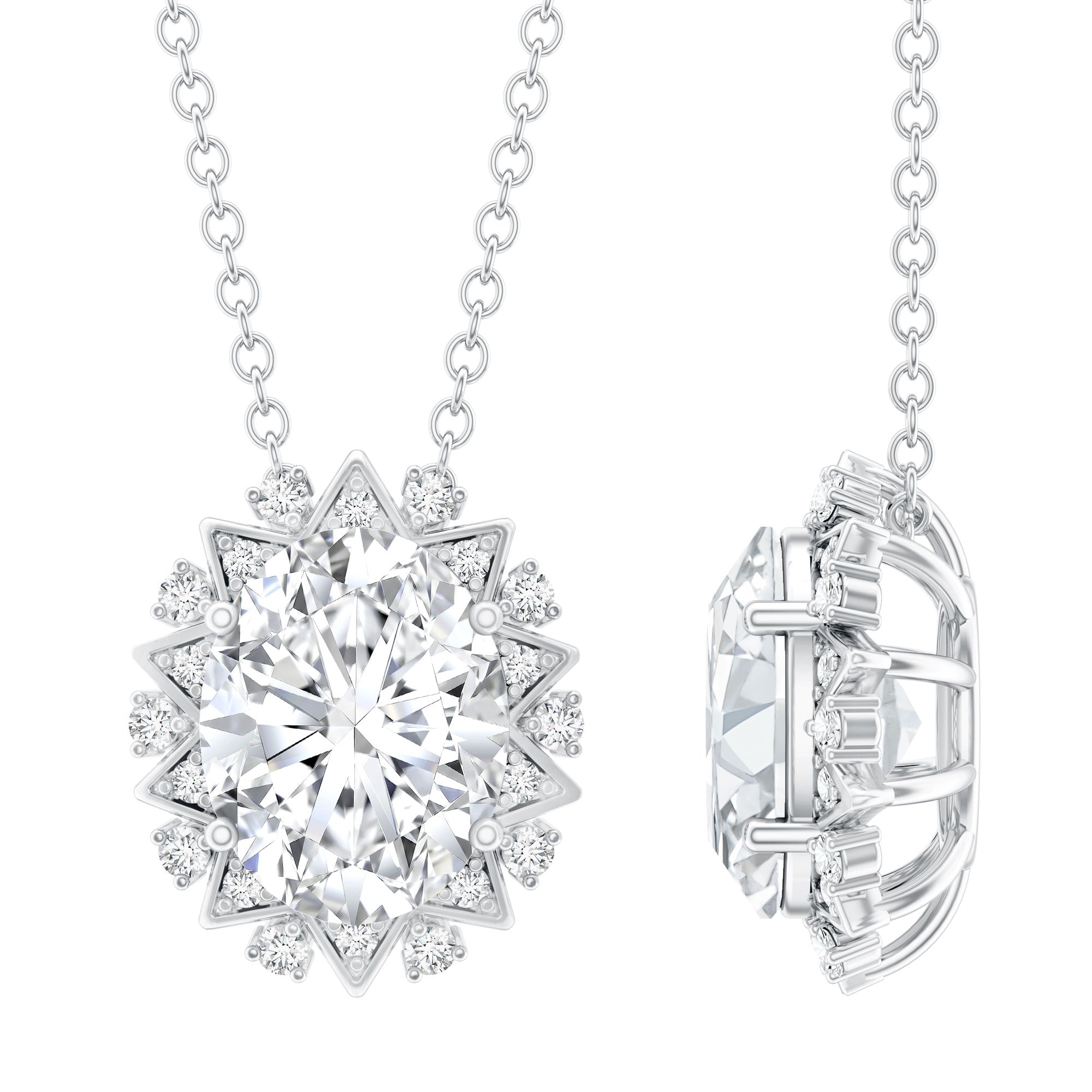 2 Carat Oval Moissanite Cocktail Necklace in 14K White Gold Plated Silver D-VS1 92.5 Sterling Silver - Rosec Jewels