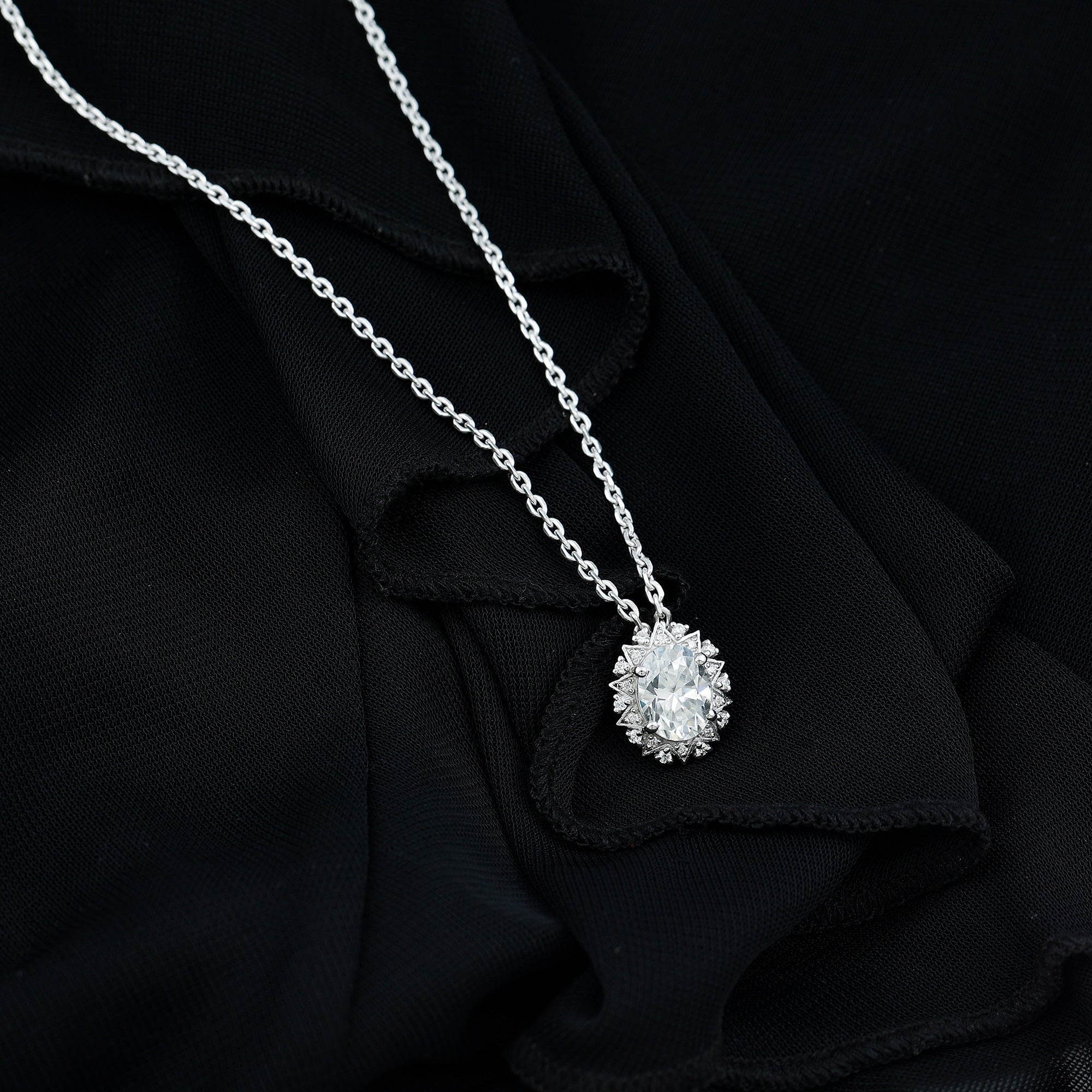 2 Carat Oval Moissanite Cocktail Necklace in 14K White Gold Plated Silver D-VS1 92.5 Sterling Silver - Rosec Jewels
