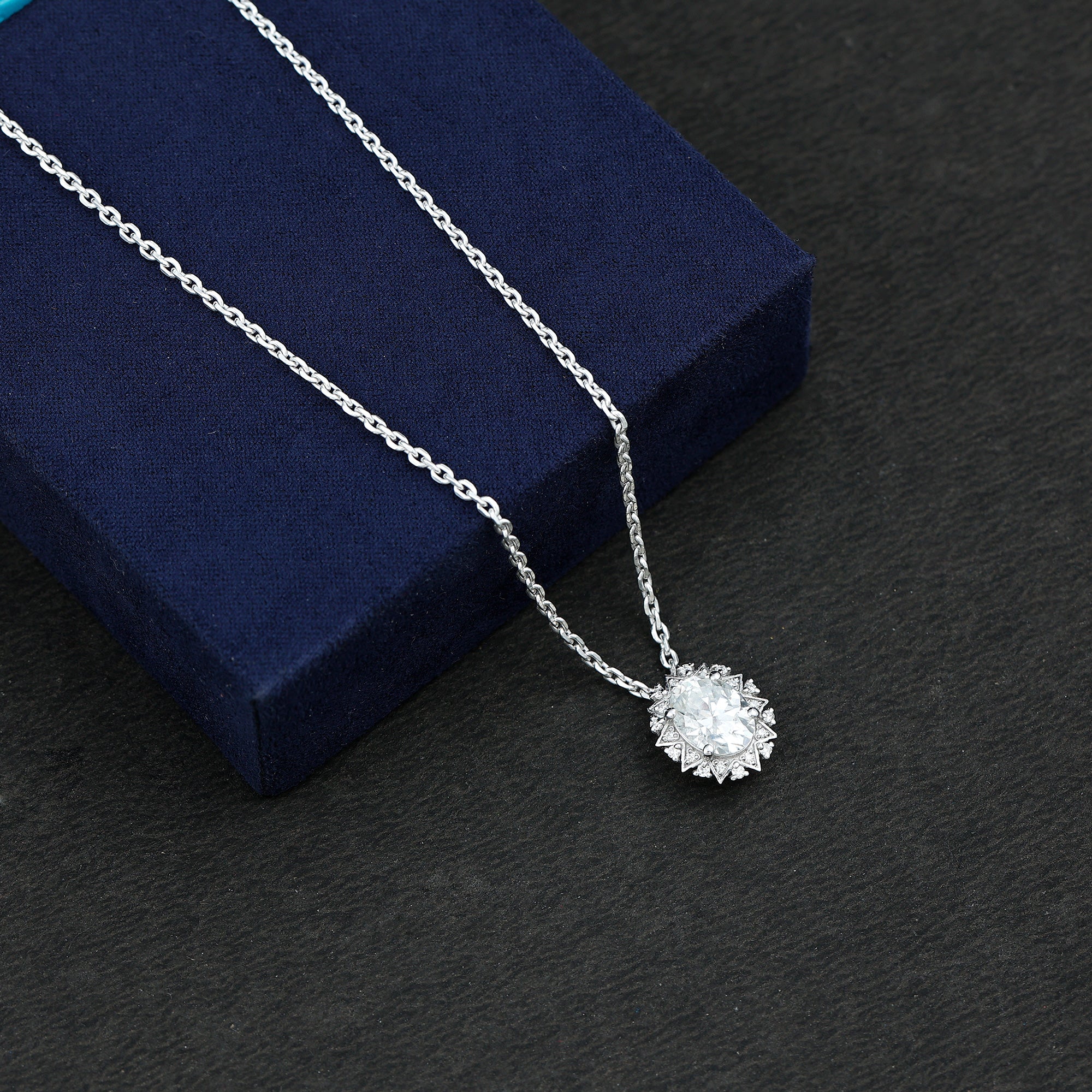 2 Carat Oval Moissanite Cocktail Necklace in 14K White Gold Plated Silver D-VS1 92.5 Sterling Silver - Rosec Jewels