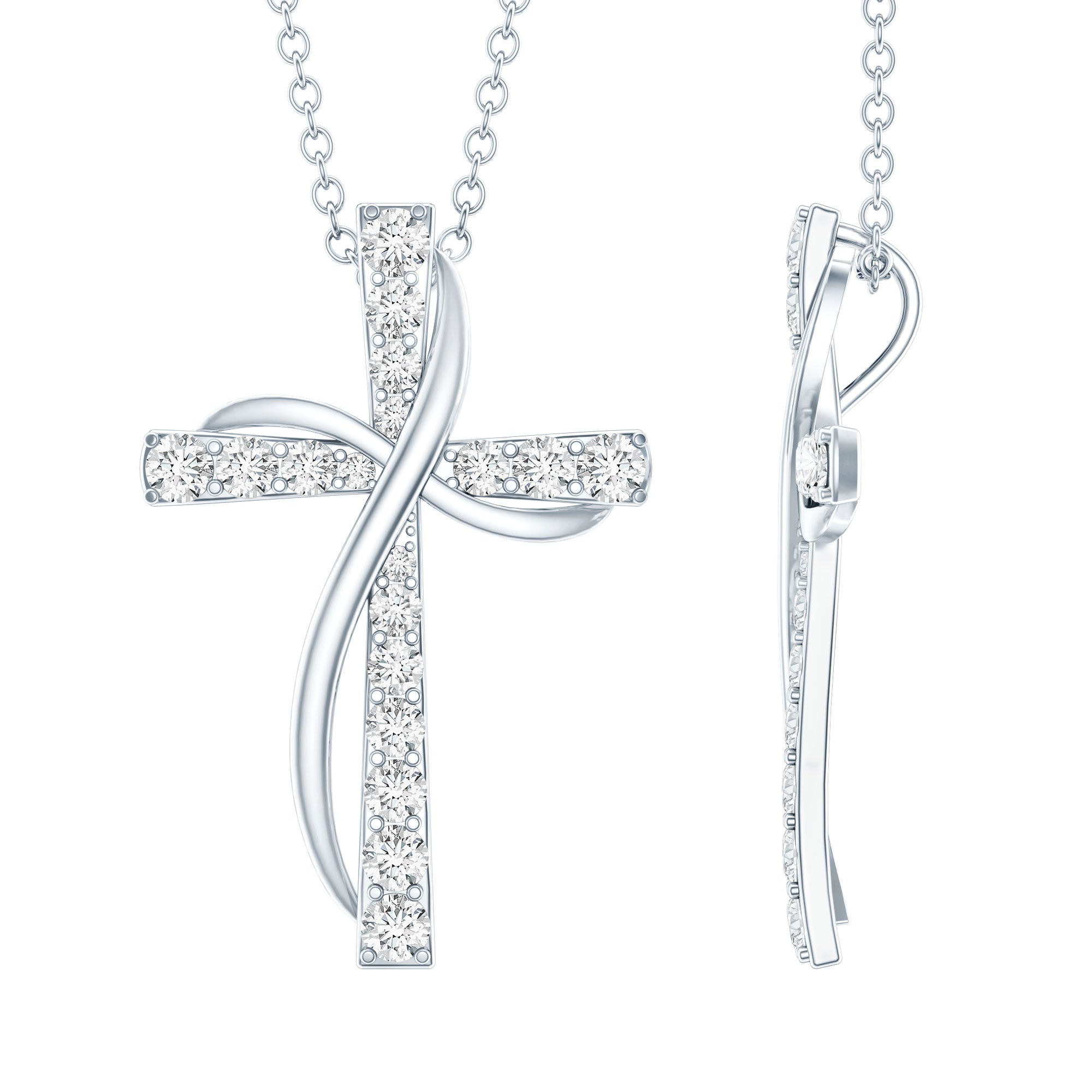 Certified Moissanite Designer Cross Pendant Necklace in Silver D-VS1 92.5 Sterling Silver - Rosec Jewels