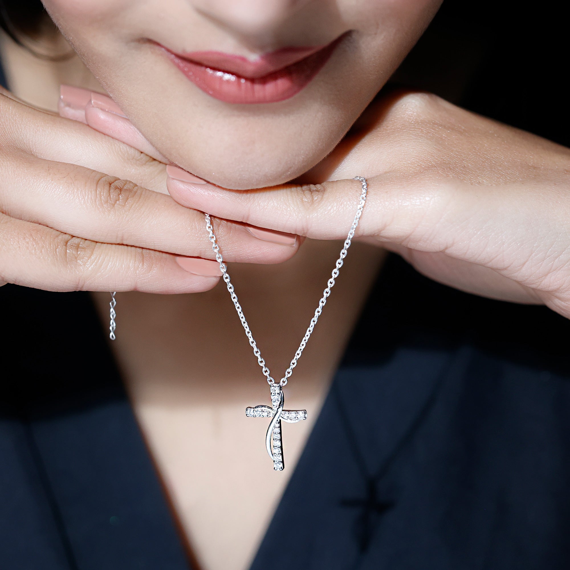 Certified Moissanite Designer Cross Pendant Necklace in Silver D-VS1 92.5 Sterling Silver - Rosec Jewels