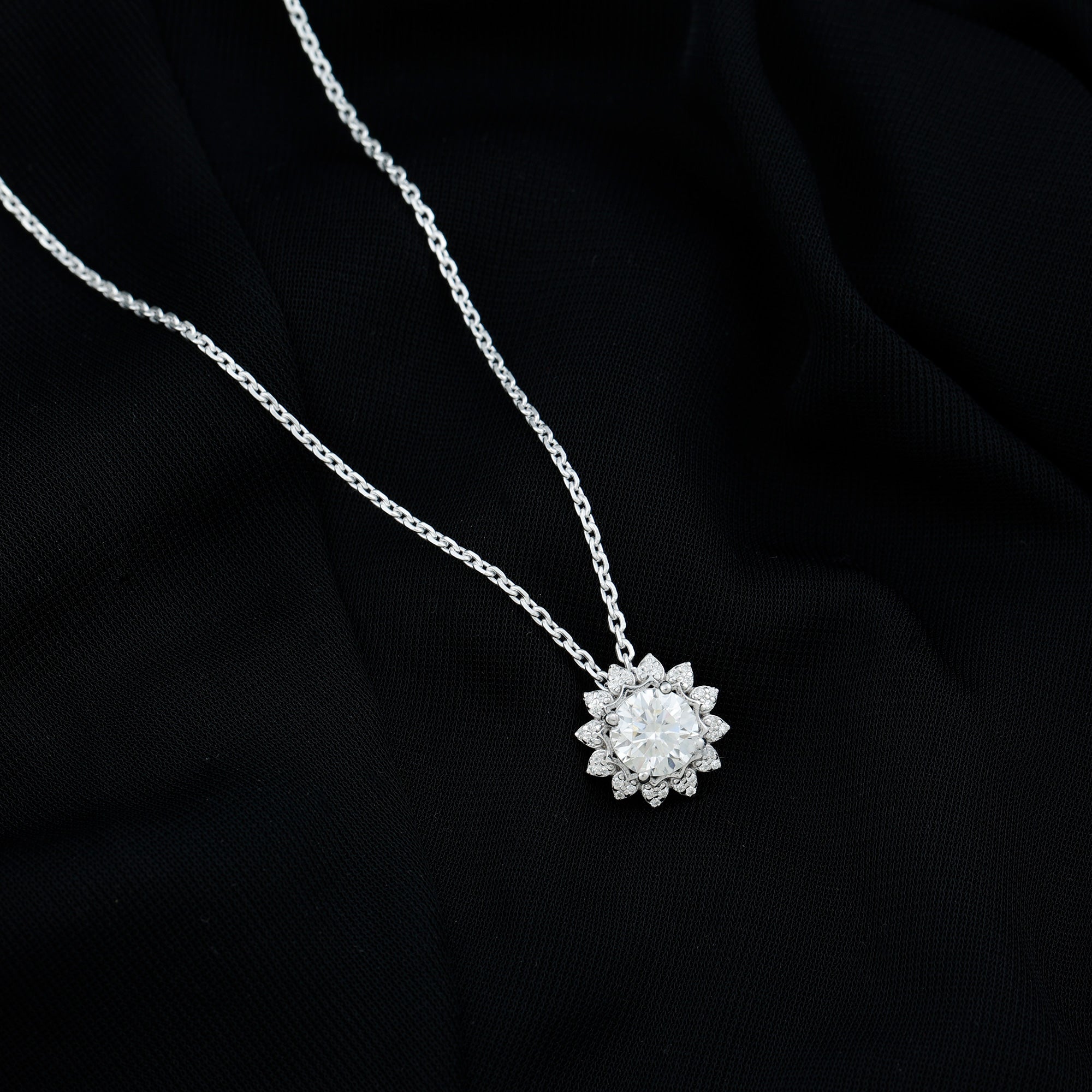 Certified 2 Carat Moissanite Sunflower Pendant Necklace with Silver Chain D-VS1 92.5 Sterling Silver - Rosec Jewels