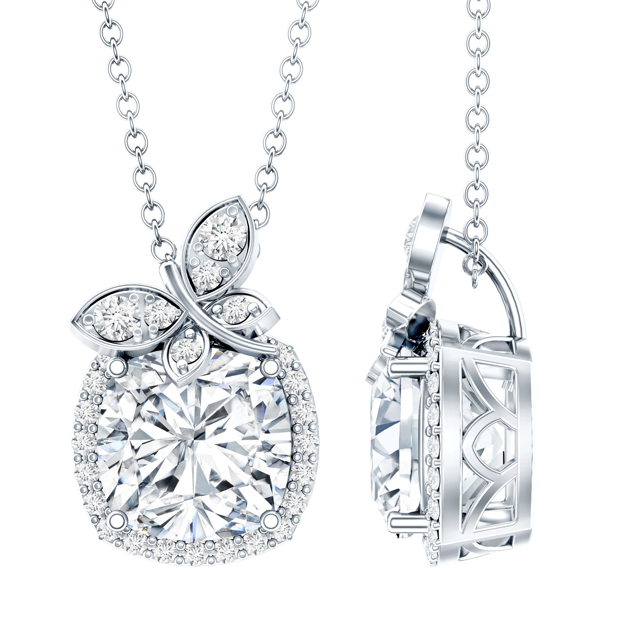 Certified 3 Carat Moissanite Designer Necklace with Silver Chain D-VS1 92.5 Sterling Silver - Rosec Jewels