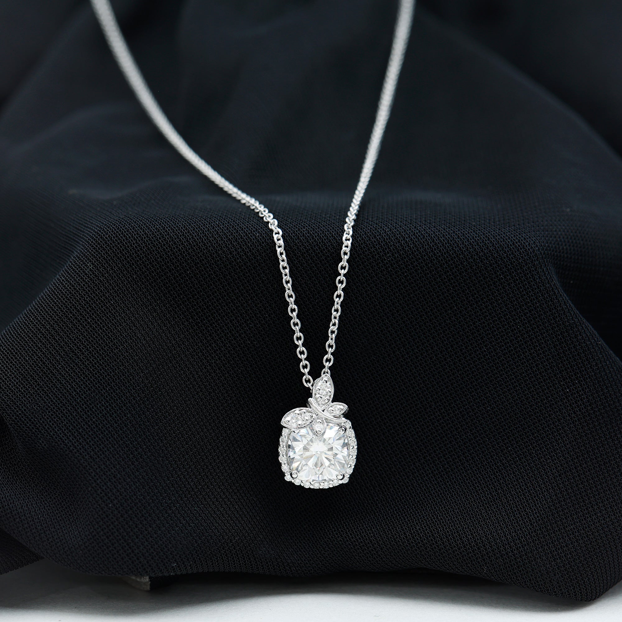 Certified 3 Carat Moissanite Designer Necklace with Silver Chain D-VS1 92.5 Sterling Silver - Rosec Jewels