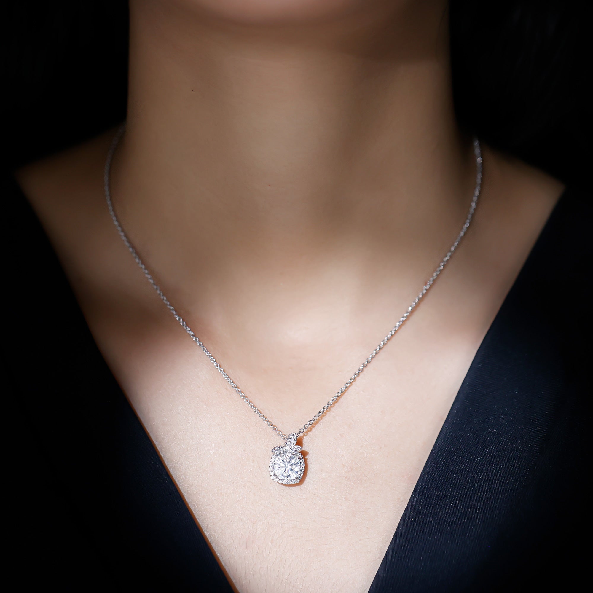 Certified 3 Carat Moissanite Designer Necklace with Silver Chain D-VS1 92.5 Sterling Silver - Rosec Jewels