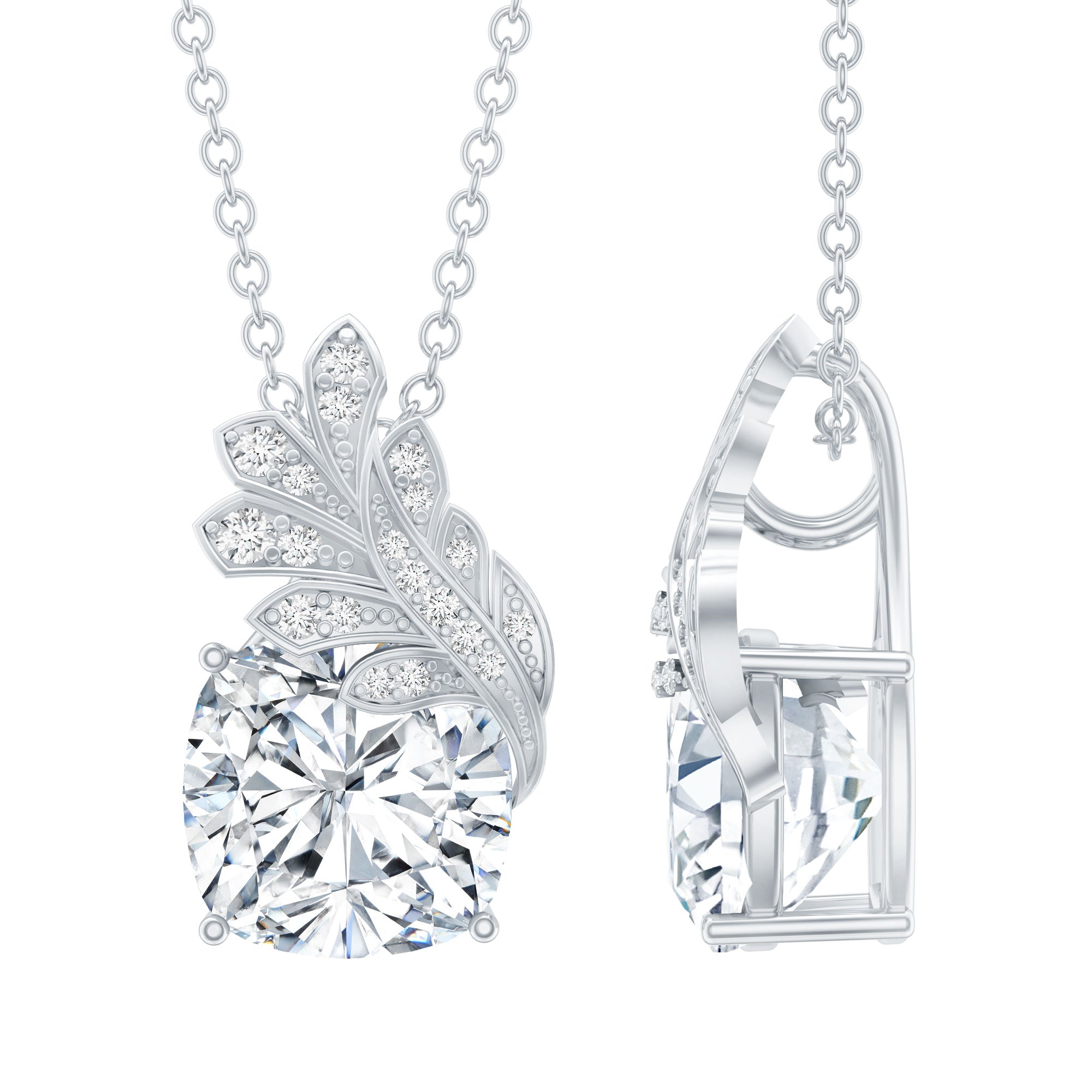 Nature Inspired 5.6 Carat Moissanite Designer Necklace for Wedding D-VS1 92.5 Sterling Silver - Rosec Jewels