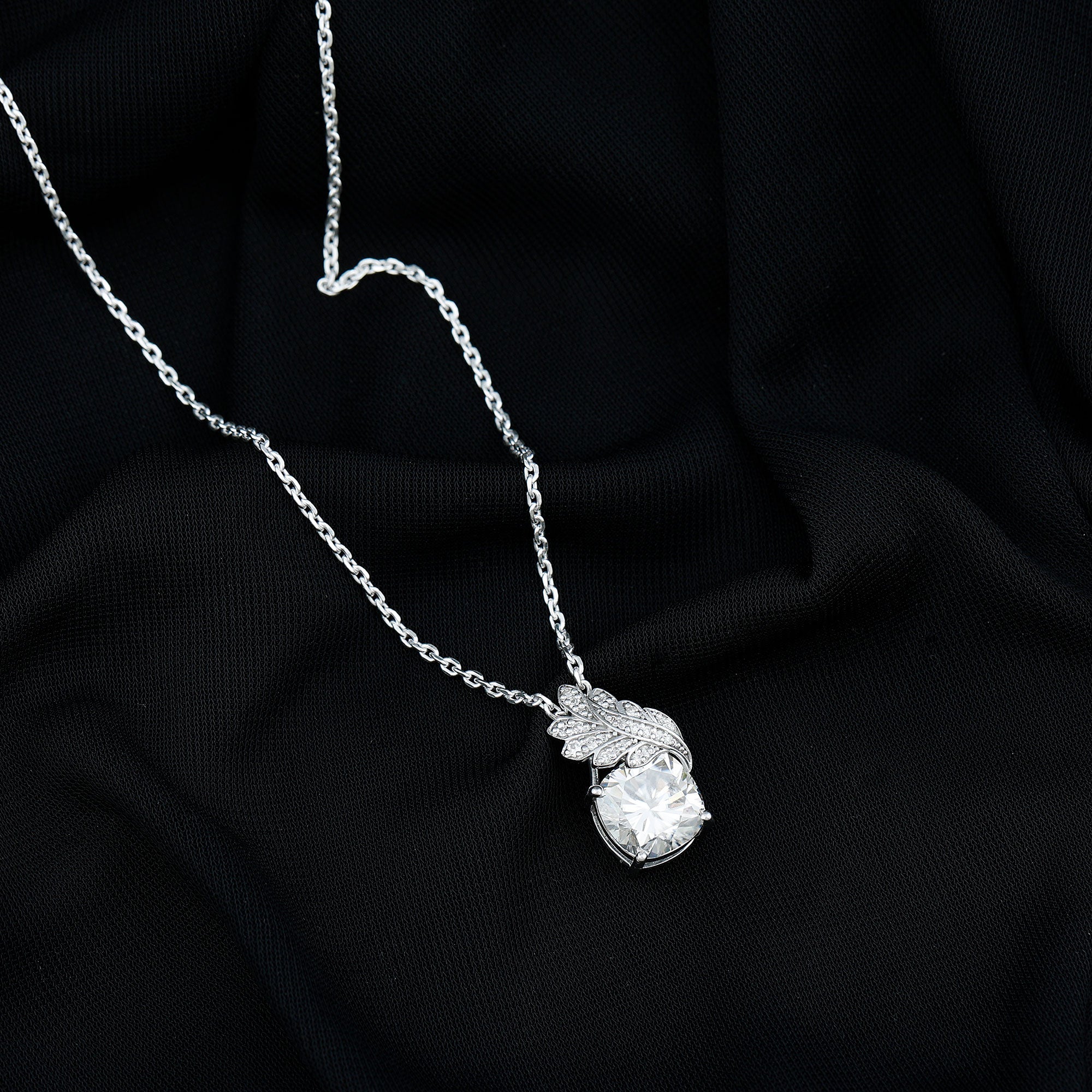 Nature Inspired 5.6 Carat Moissanite Designer Necklace for Wedding D-VS1 92.5 Sterling Silver - Rosec Jewels